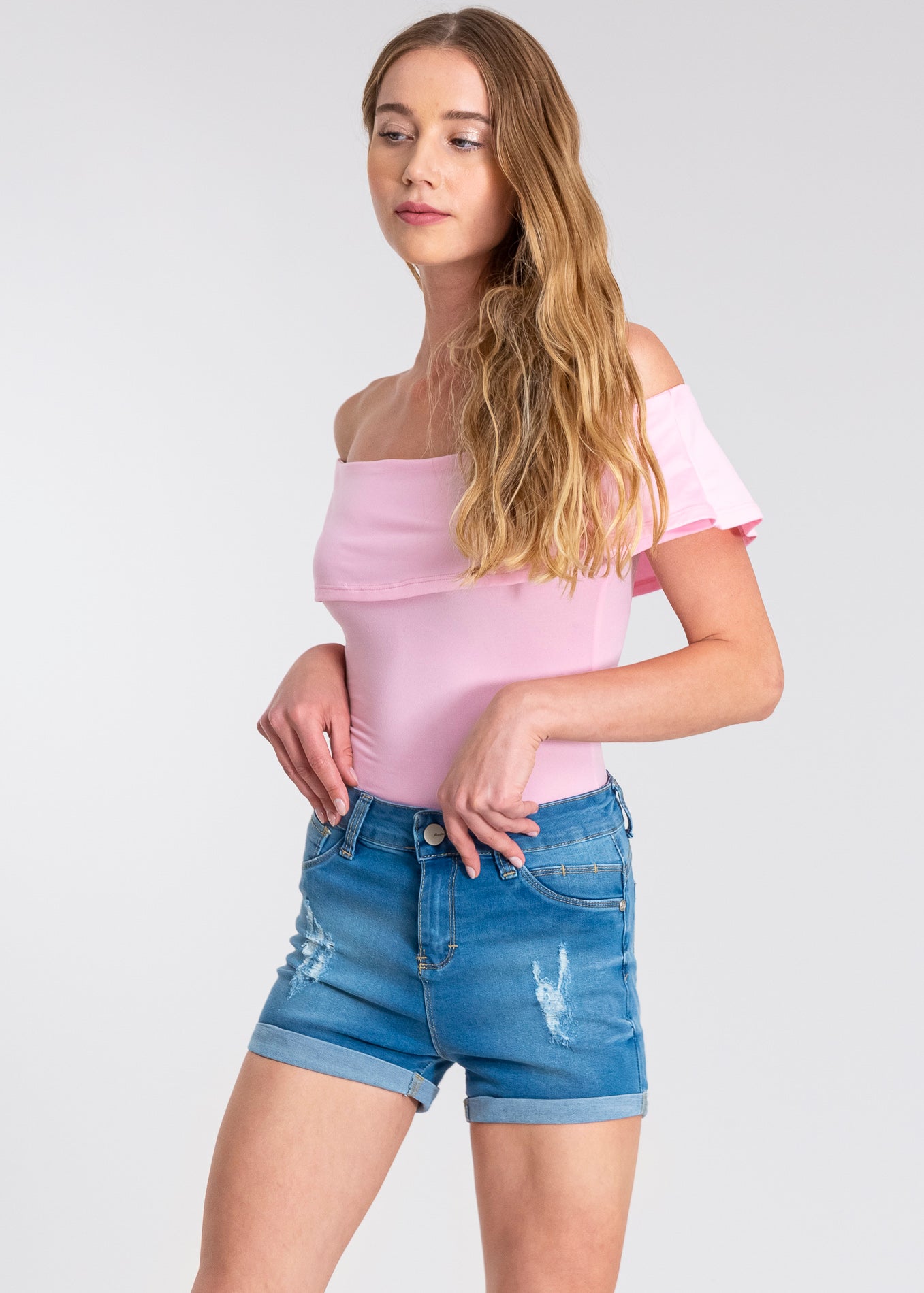 Bodysuit olanes hombro descubierto ROSA PASTEL