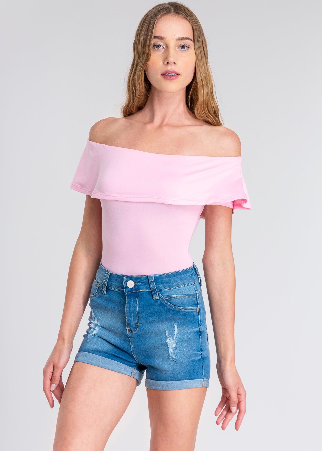 Bodysuit olanes hombro descubierto ROSA PASTEL