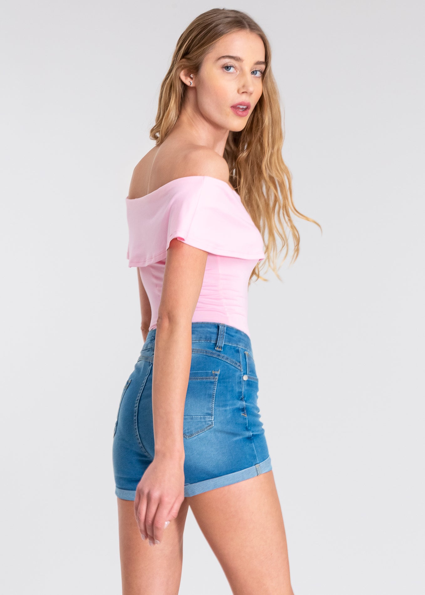 Bodysuit olanes hombro descubierto ROSA PASTEL