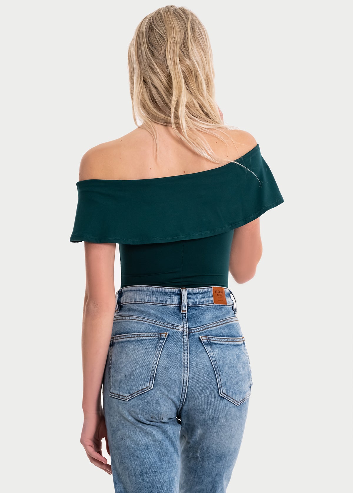 Bodysuit olanes hombro descubierto VERDE BOTELLA