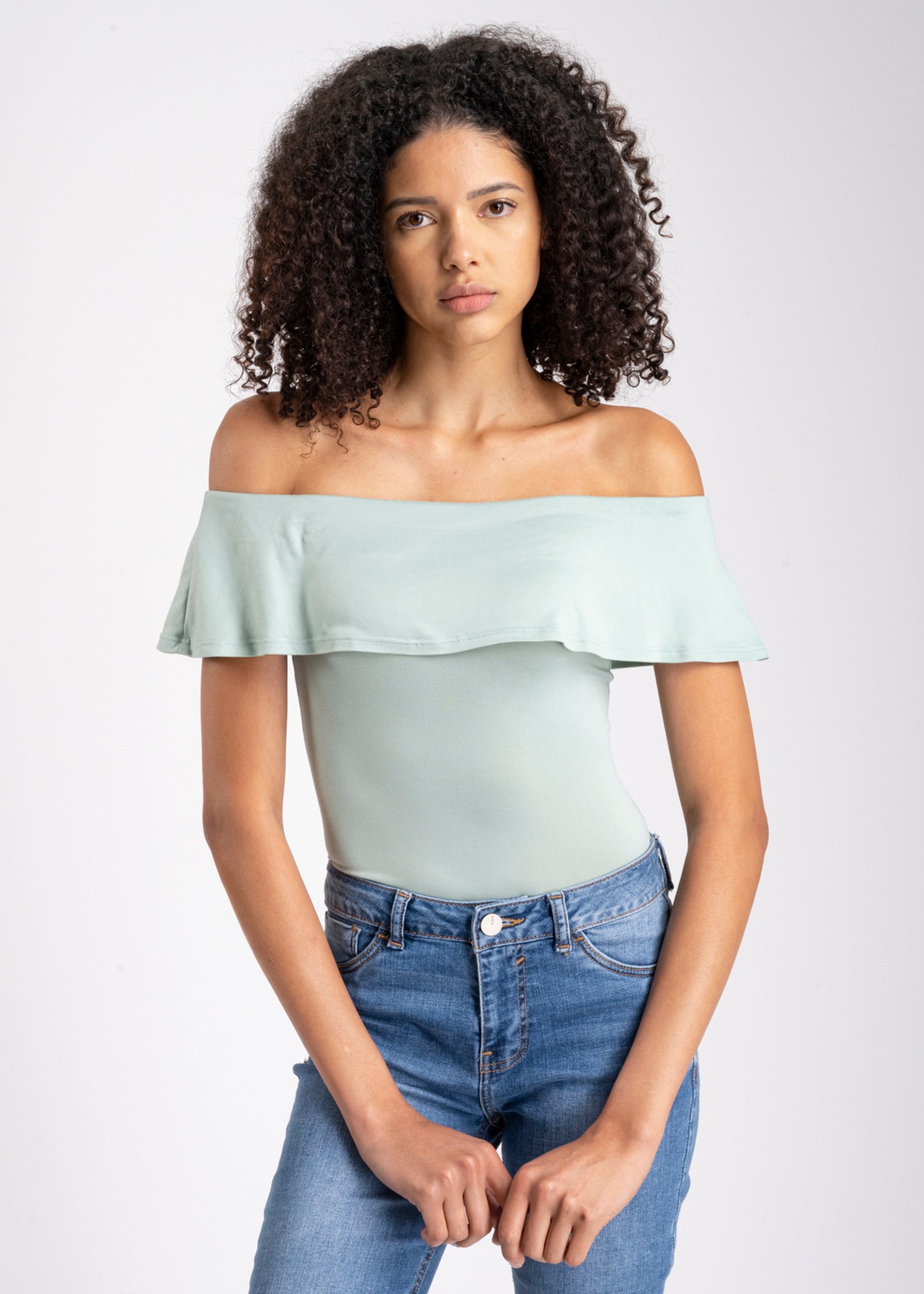 Bodysuit olanes hombro descubierto VERDE CLARO