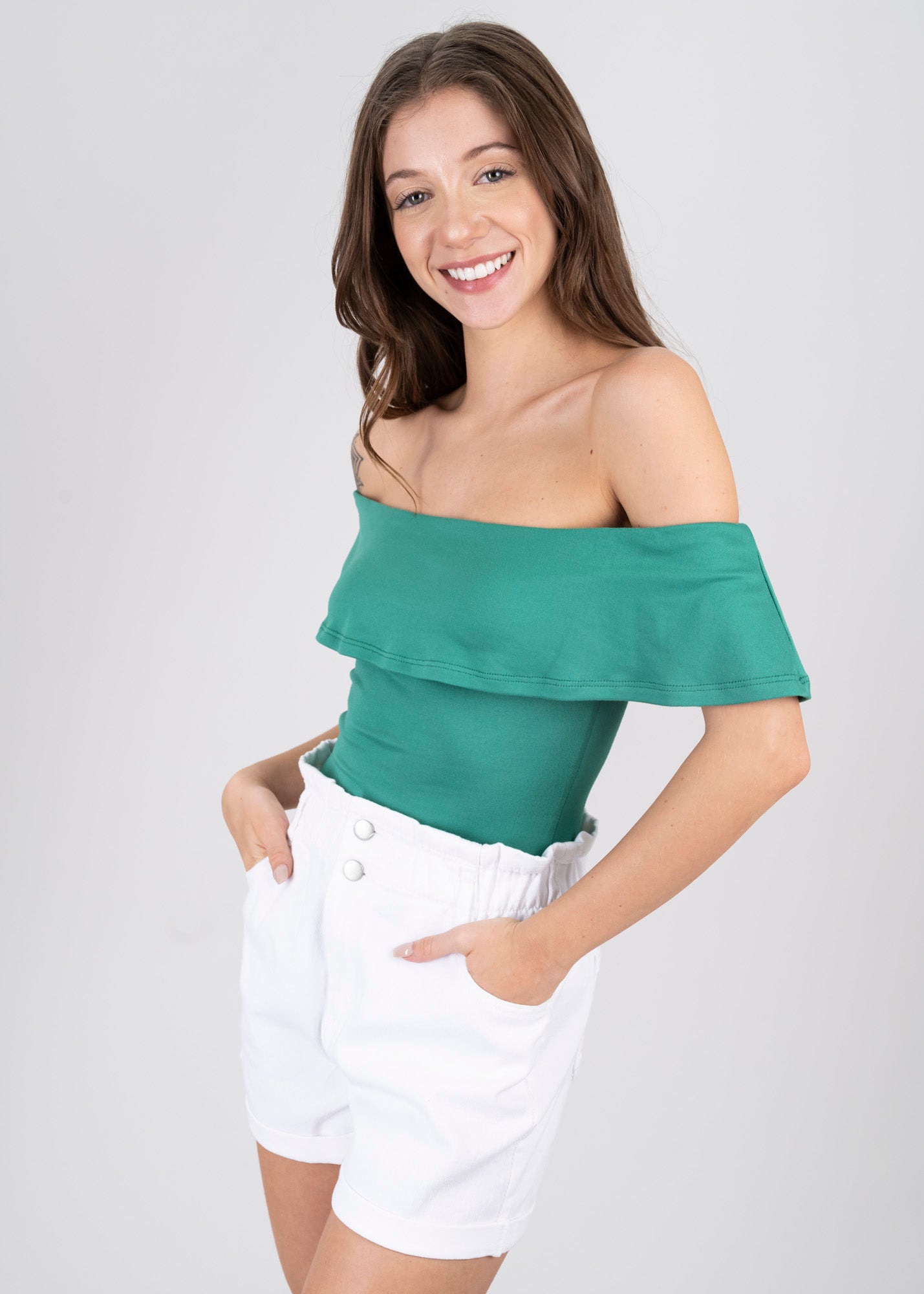 Bodysuit olanes hombro descubierto VERDE OBSCURO