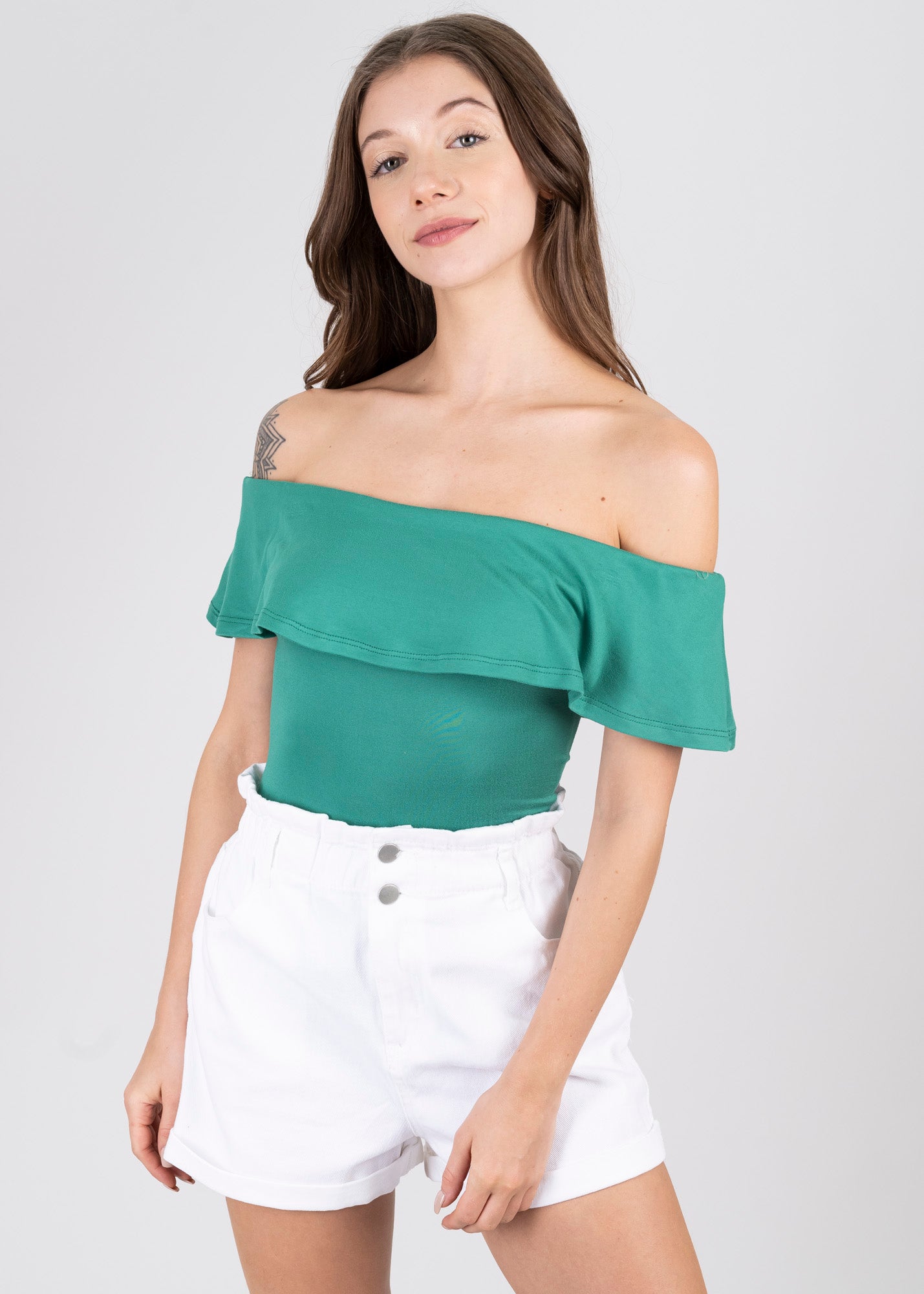 Bodysuit olanes hombro descubierto VERDE OBSCURO