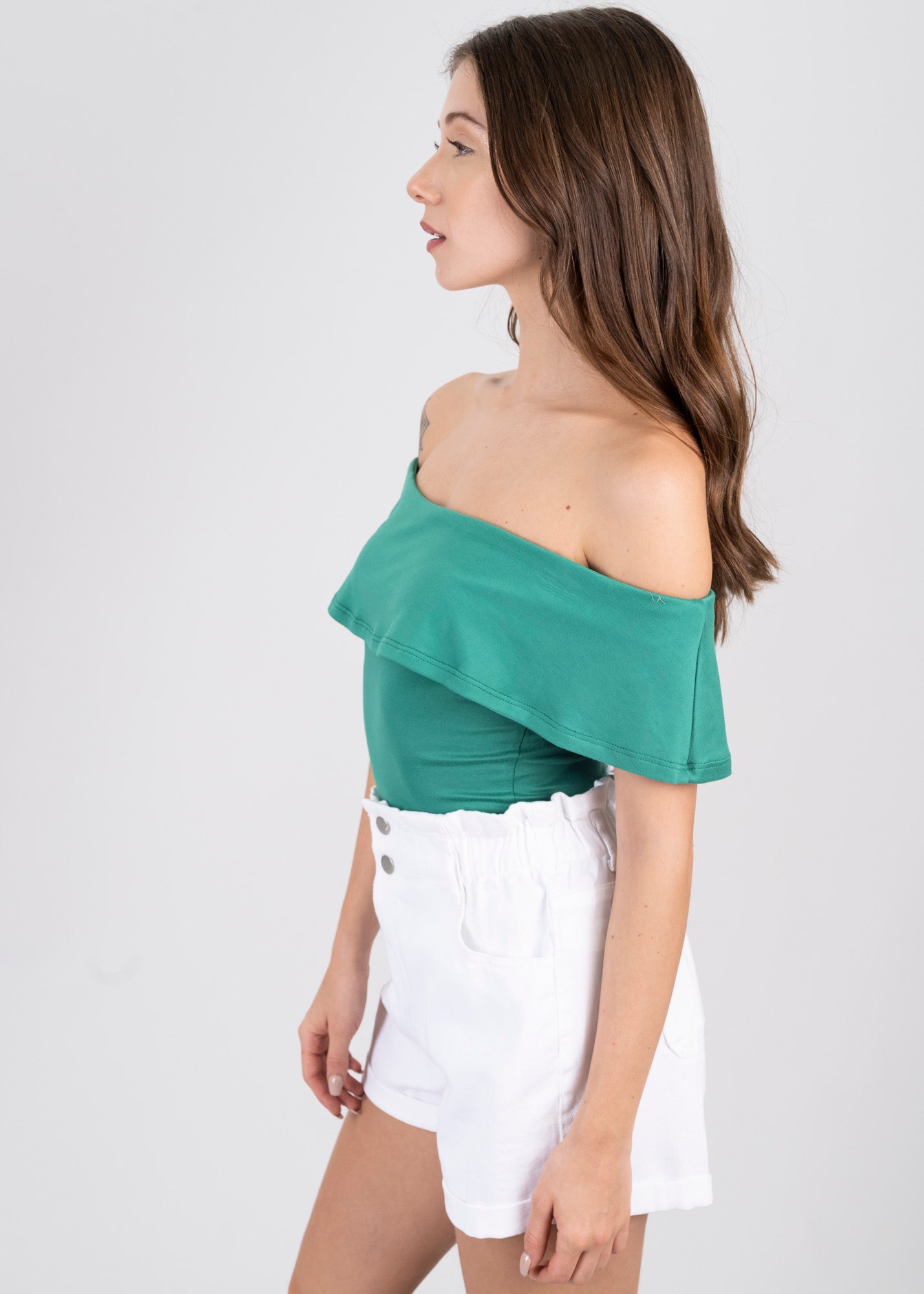 Bodysuit olanes hombro descubierto VERDE OBSCURO