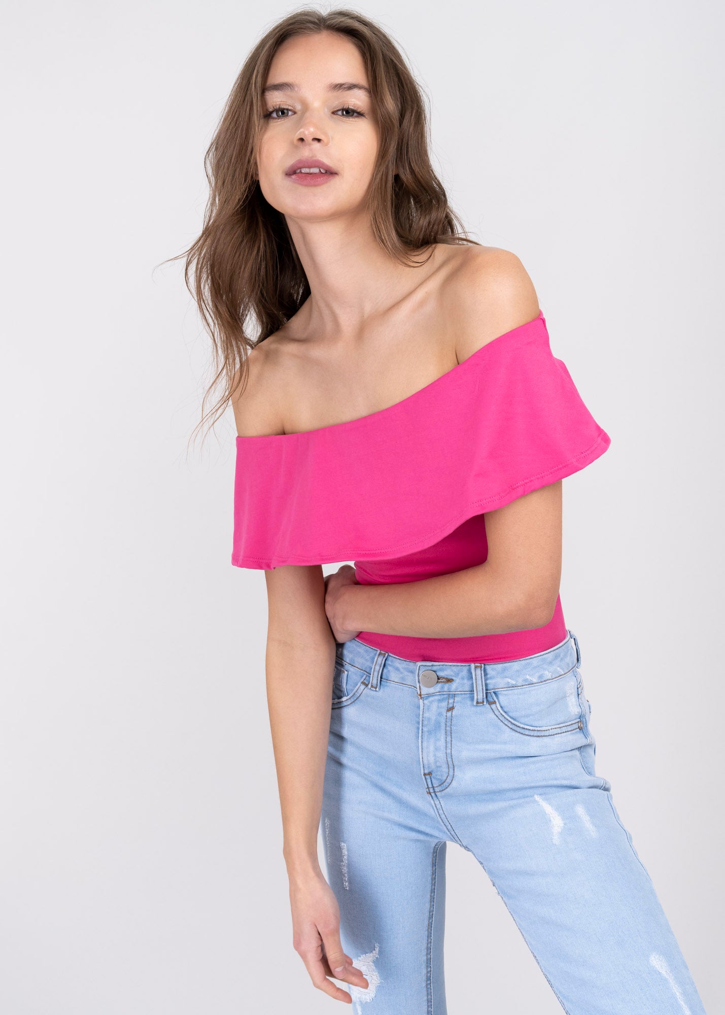 Bodysuit olanes hombro descubierto MAGENTA