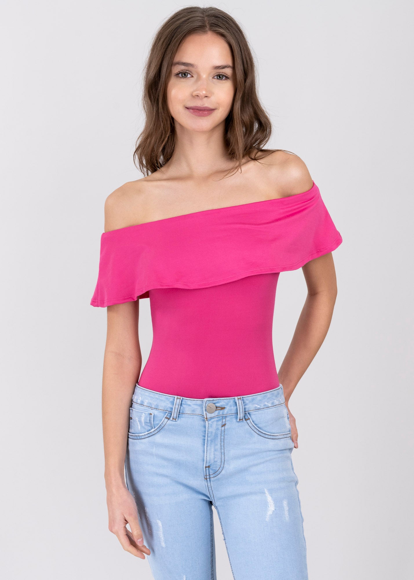 Bodysuit olanes hombro descubierto MAGENTA