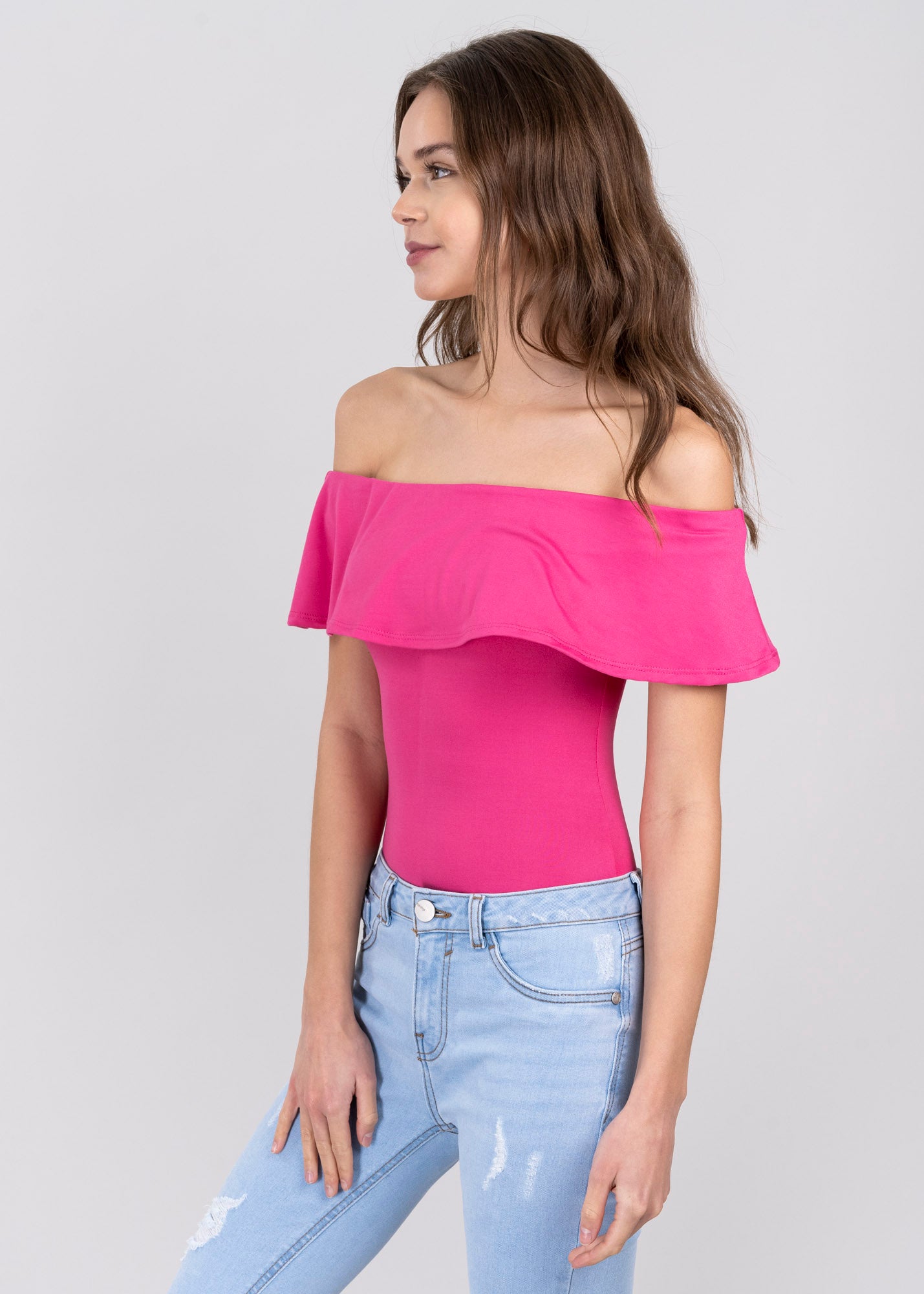 Bodysuit olanes hombro descubierto MAGENTA