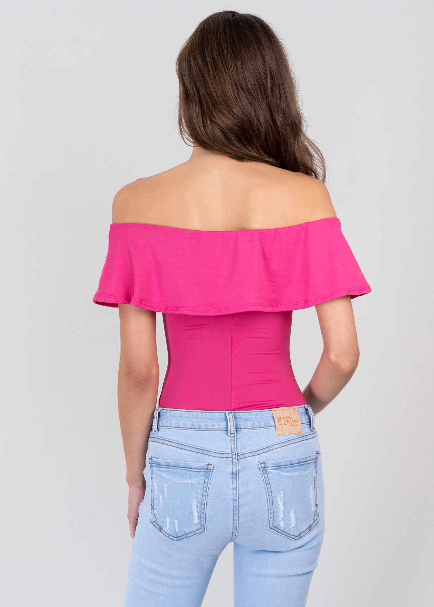 Bodysuit olanes hombro descubierto MAGENTA