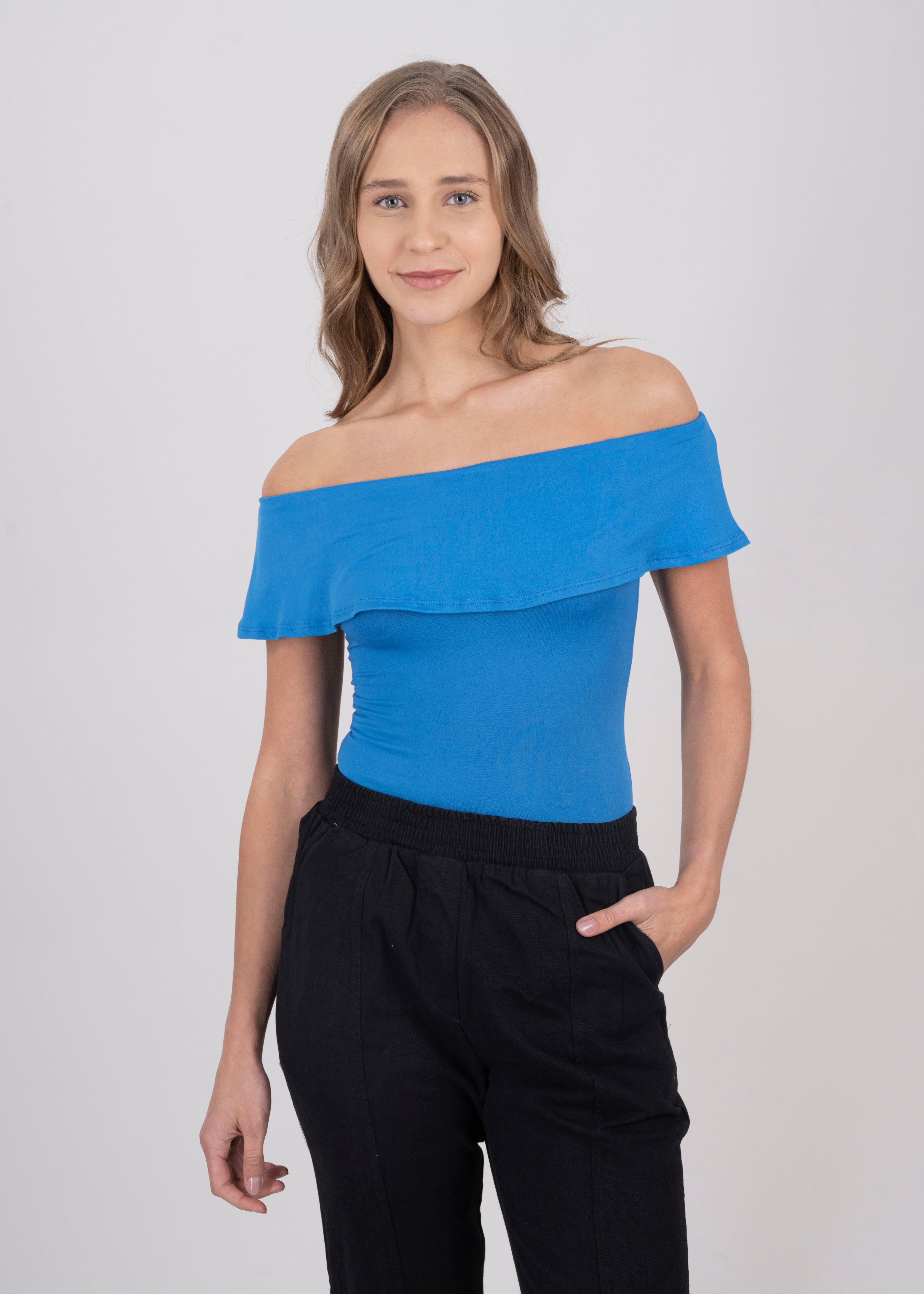 Bodysuit olanes hombro descubierto AZUL BRILLANTE