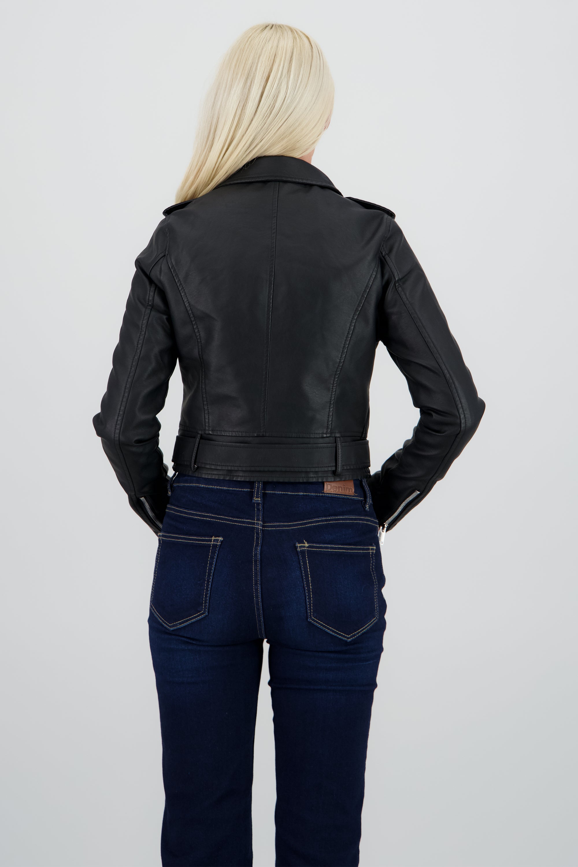 Chamarra Biker Efecto Piel Cierre NEGRO