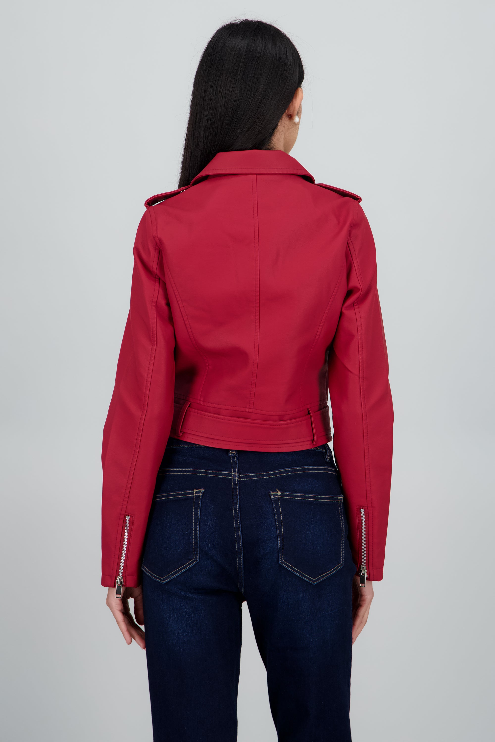 Chamarra Biker Efecto Piel Cierre ROJO CEREZA