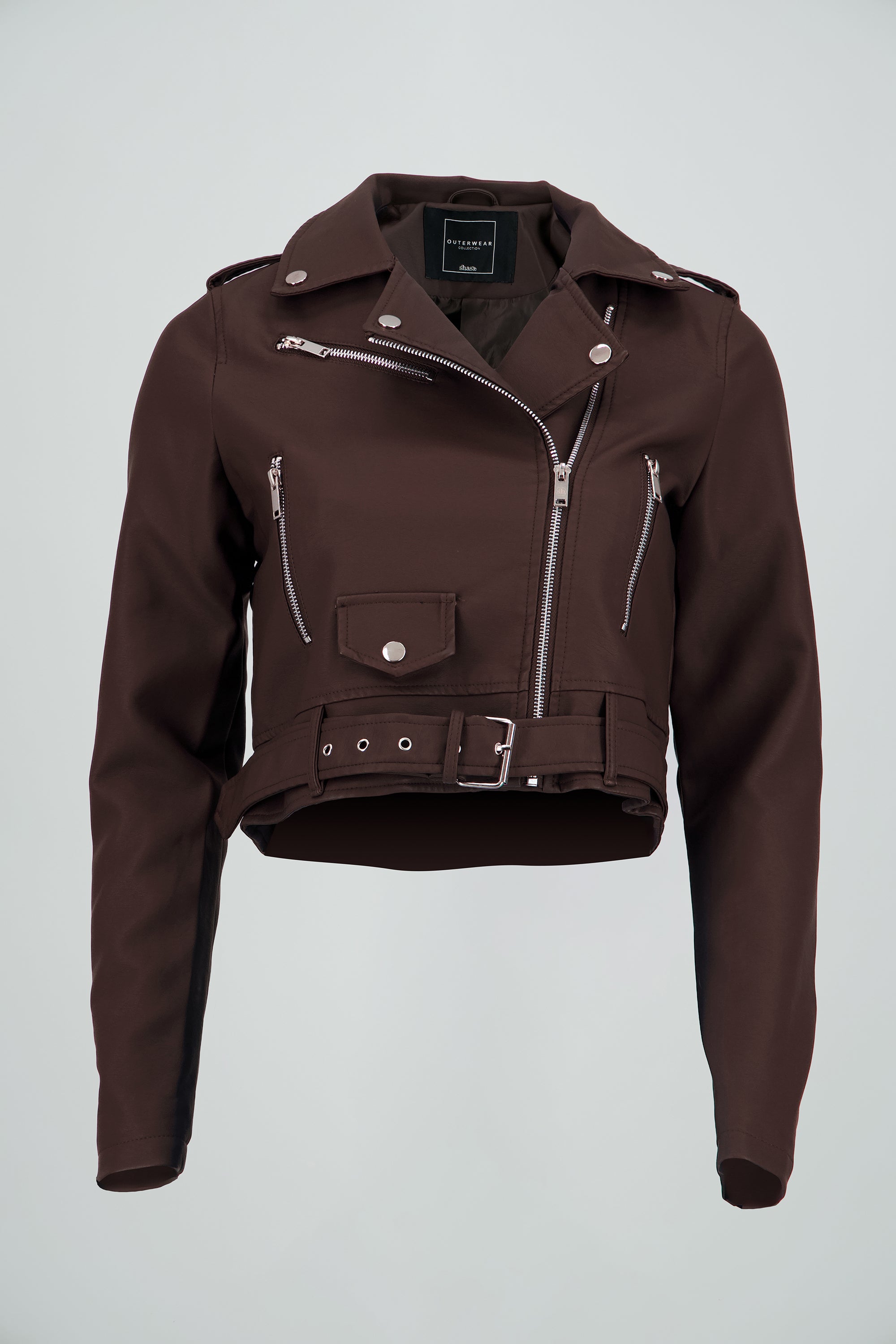 Chamarra Biker Efecto Piel Cierre CAFE OBSCURO