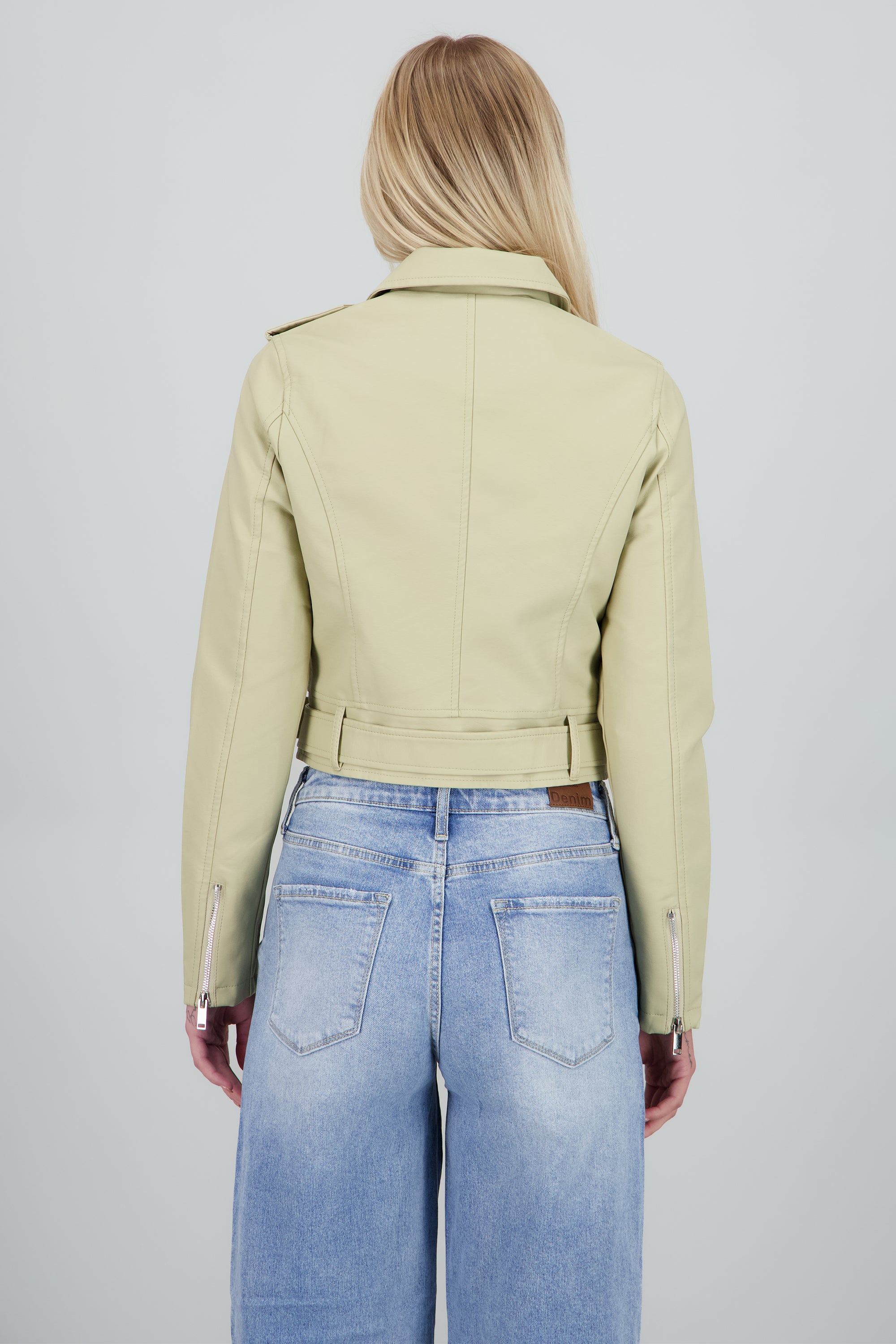 Chamarra Biker Efecto Piel Cierre GREIGE