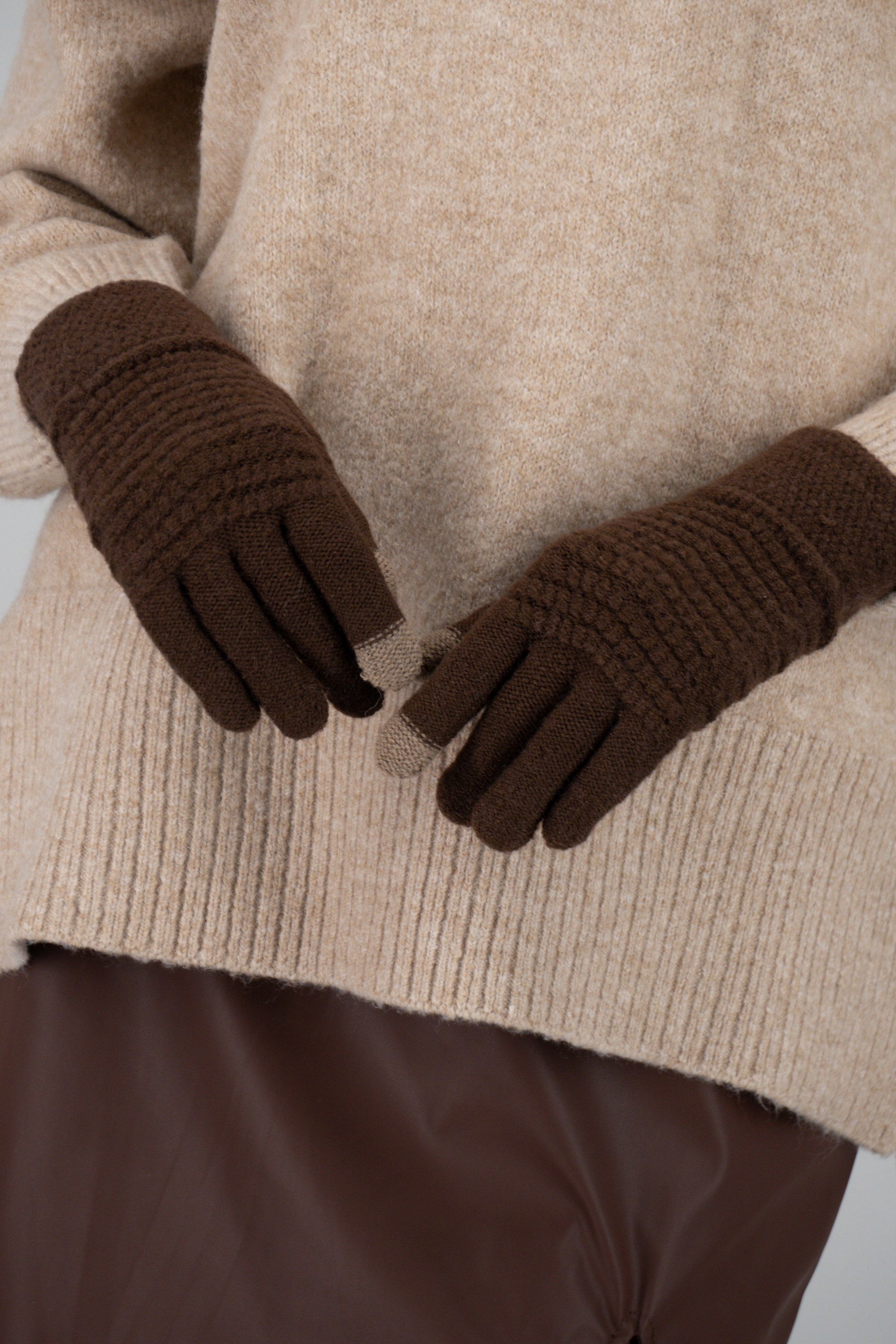 Guantes tejido waffle bicolor CAFE