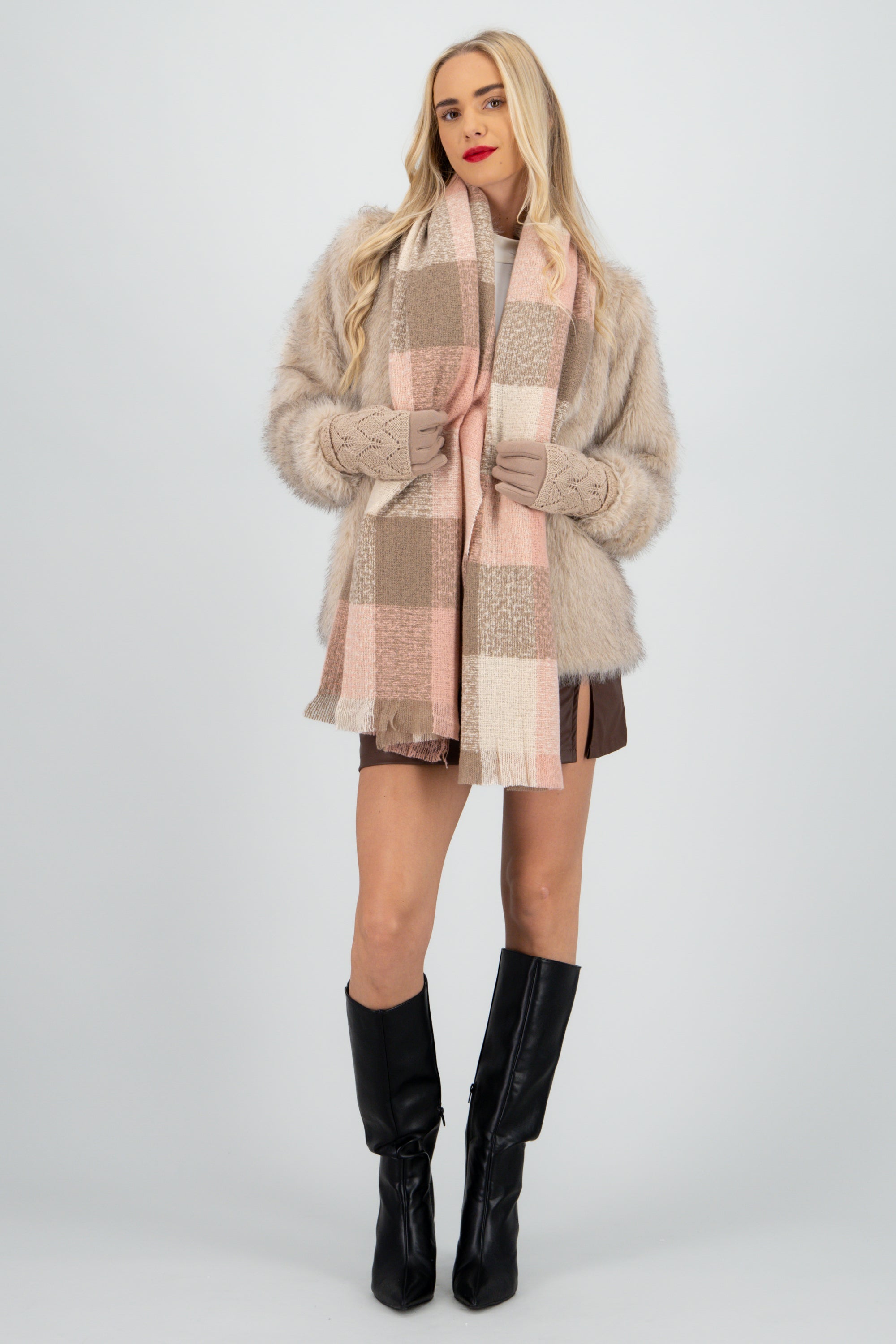 Bufanda maxi cuadros BEIGE