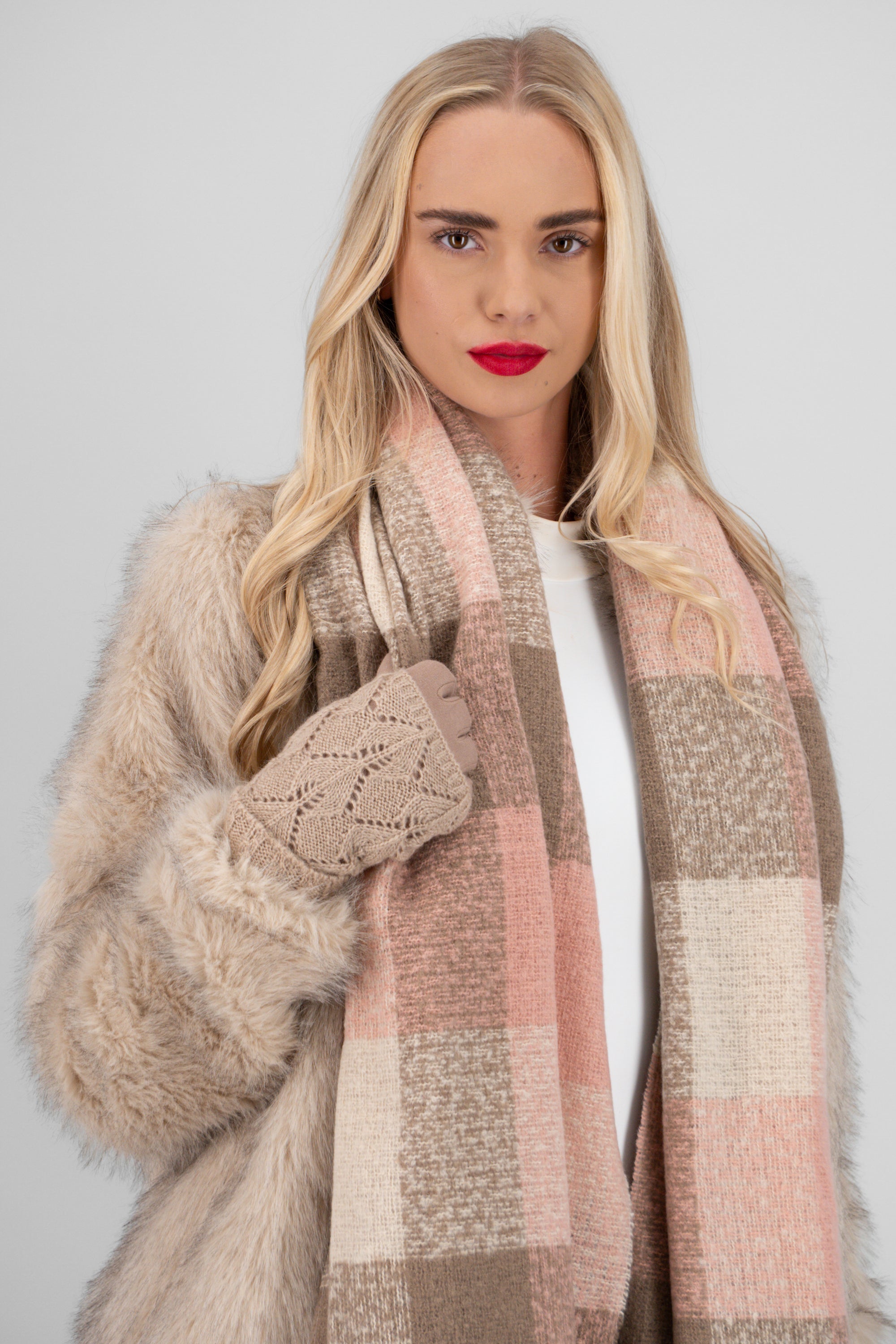 Bufanda maxi cuadros BEIGE