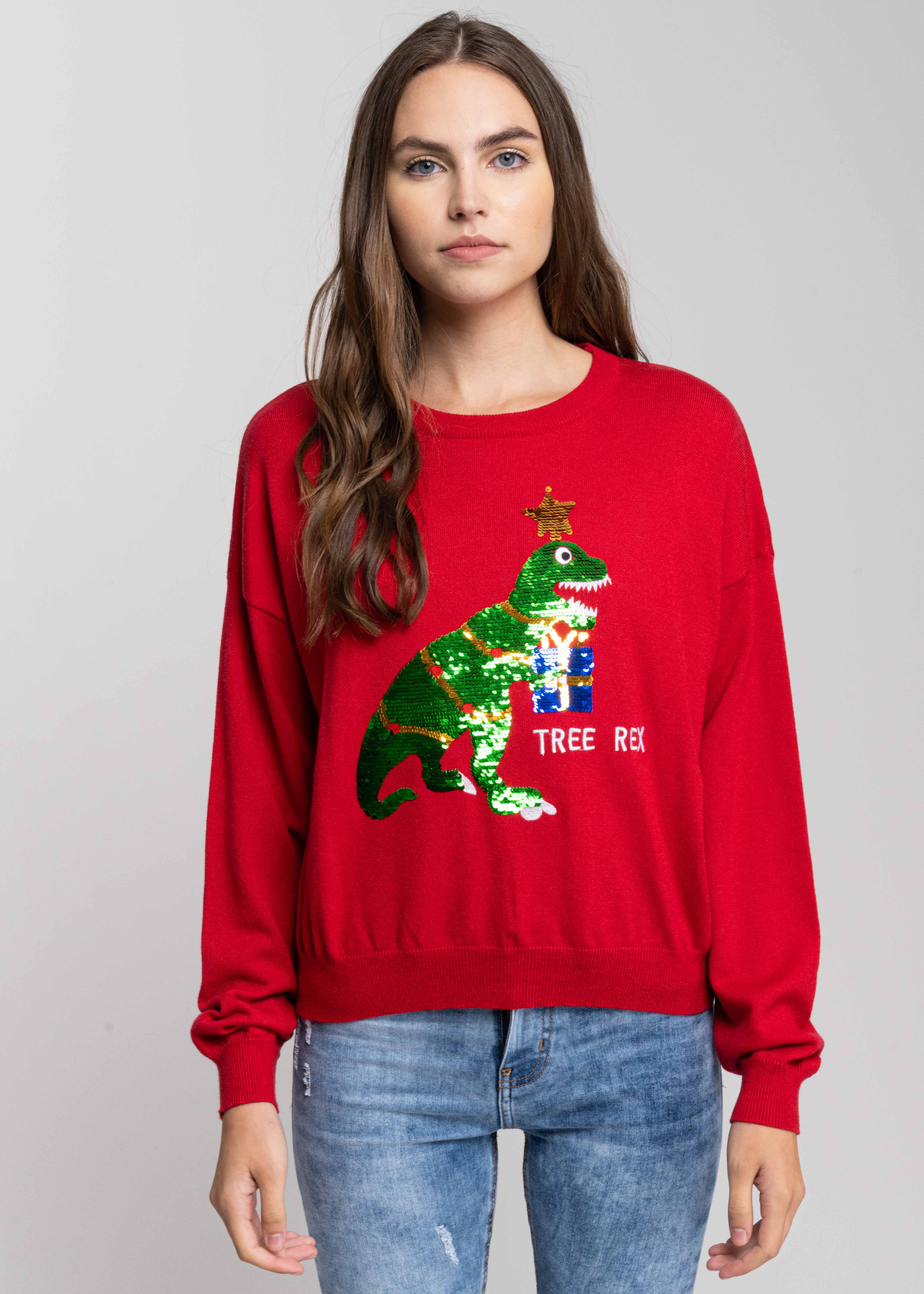 Suéter navideño dinosaurio ROJO COMBO