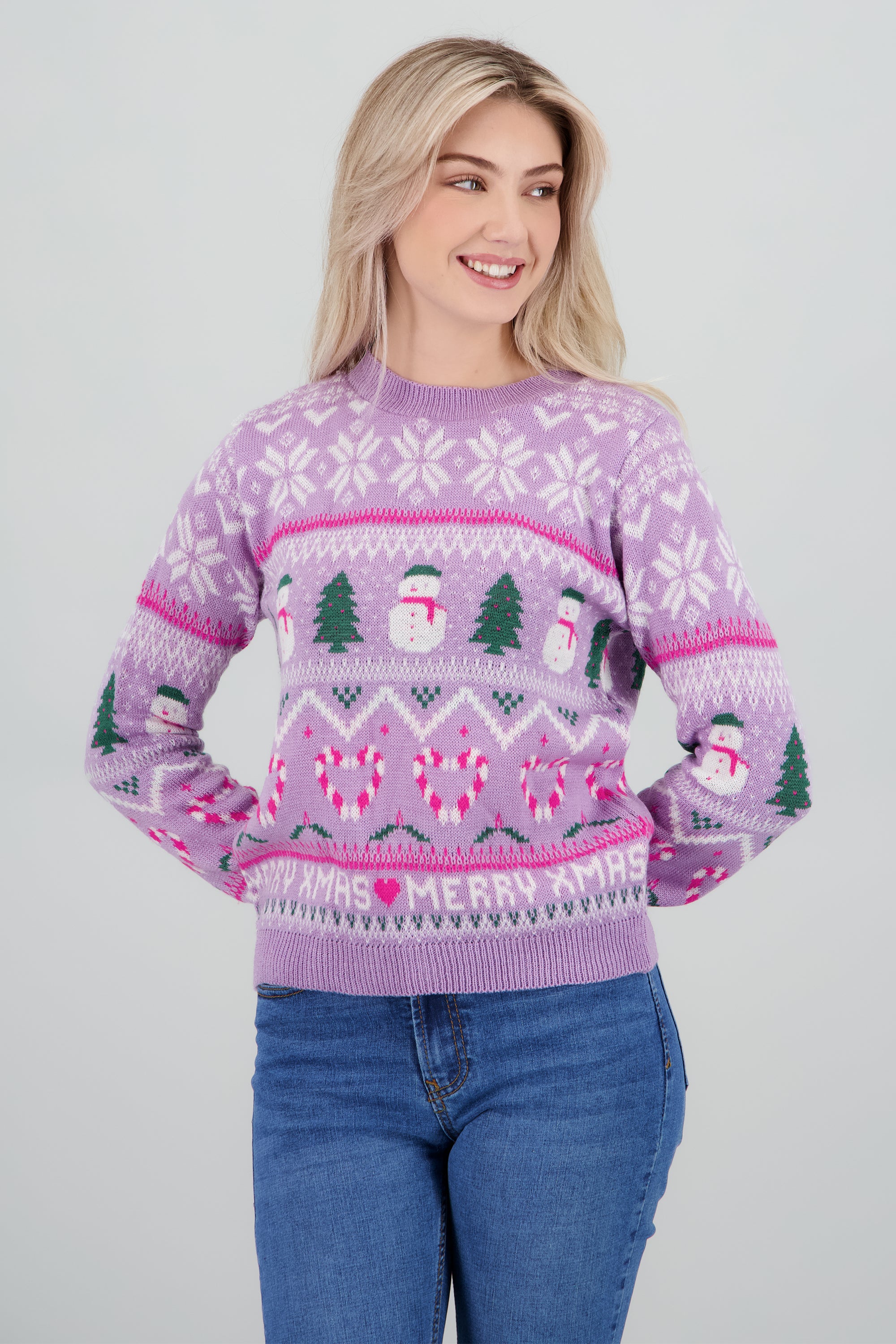 Suéter tejido muñeco nieve MORADO COMBO