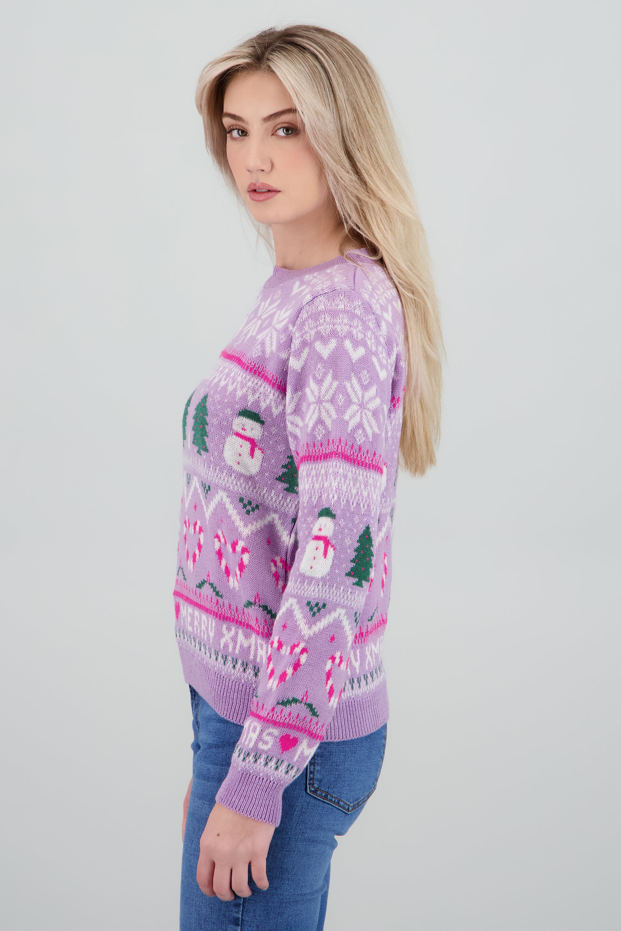 Suéter tejido muñeco nieve MORADO COMBO