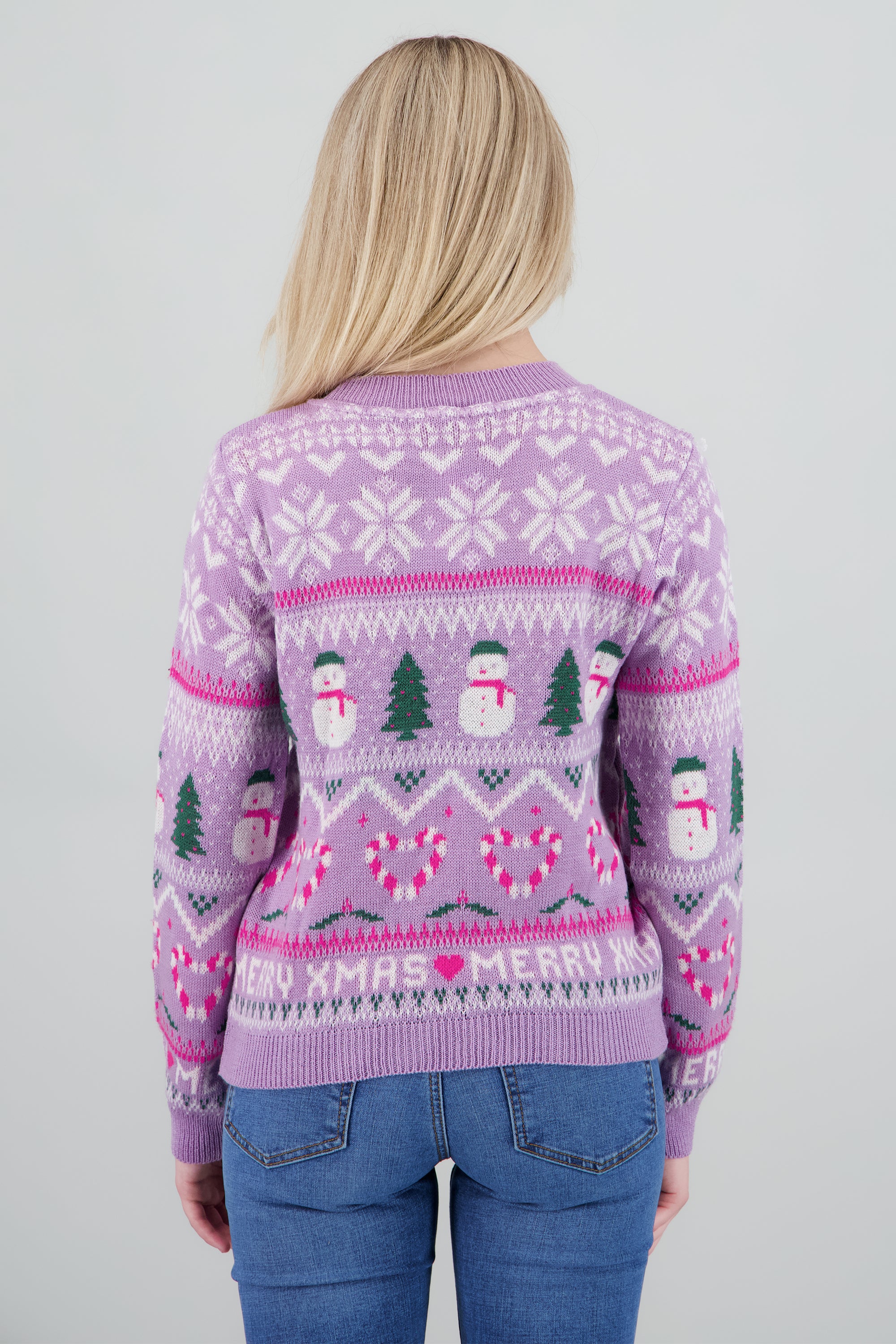 Suéter tejido muñeco nieve MORADO COMBO