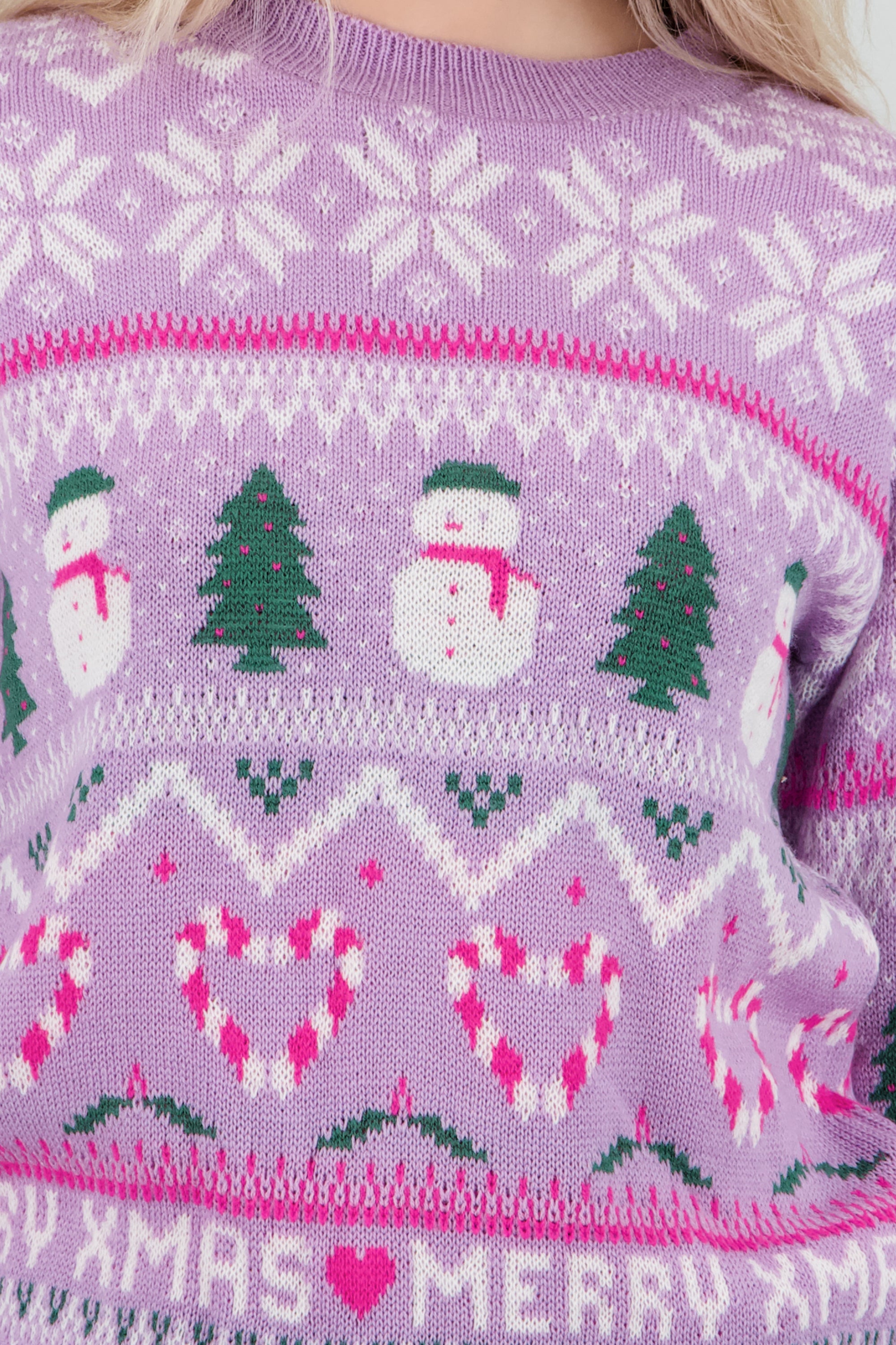 Suéter tejido muñeco nieve MORADO COMBO