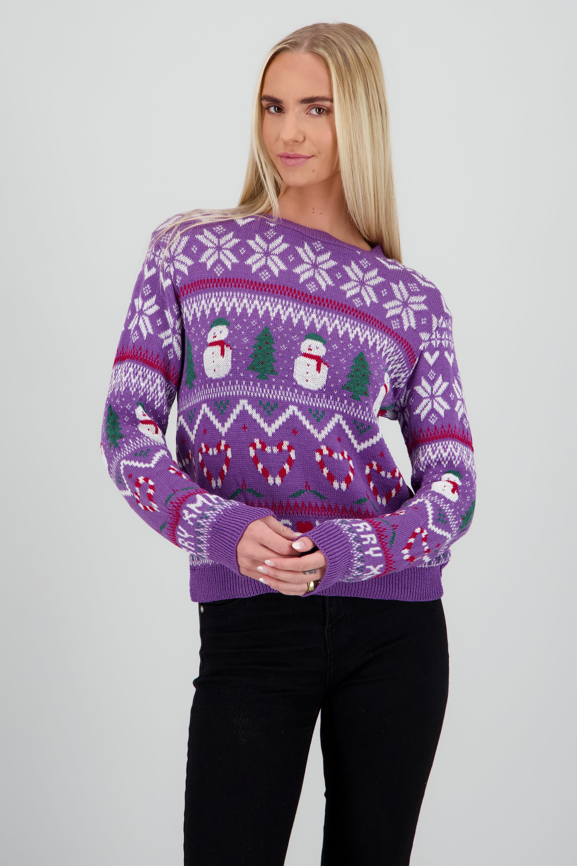 Suéter tejido muñeco nieve LAVANDA