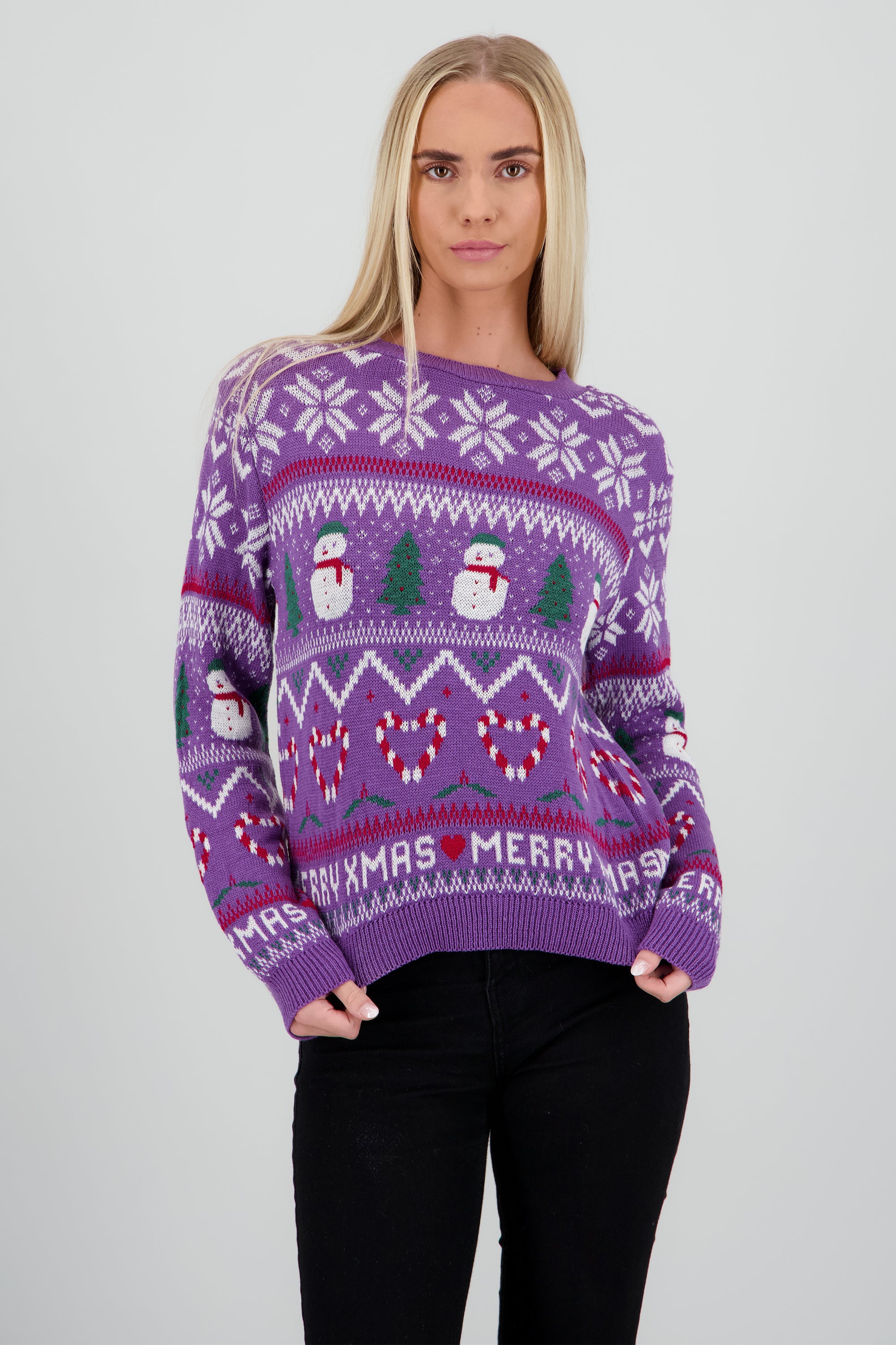 Suéter tejido muñeco nieve LAVANDA