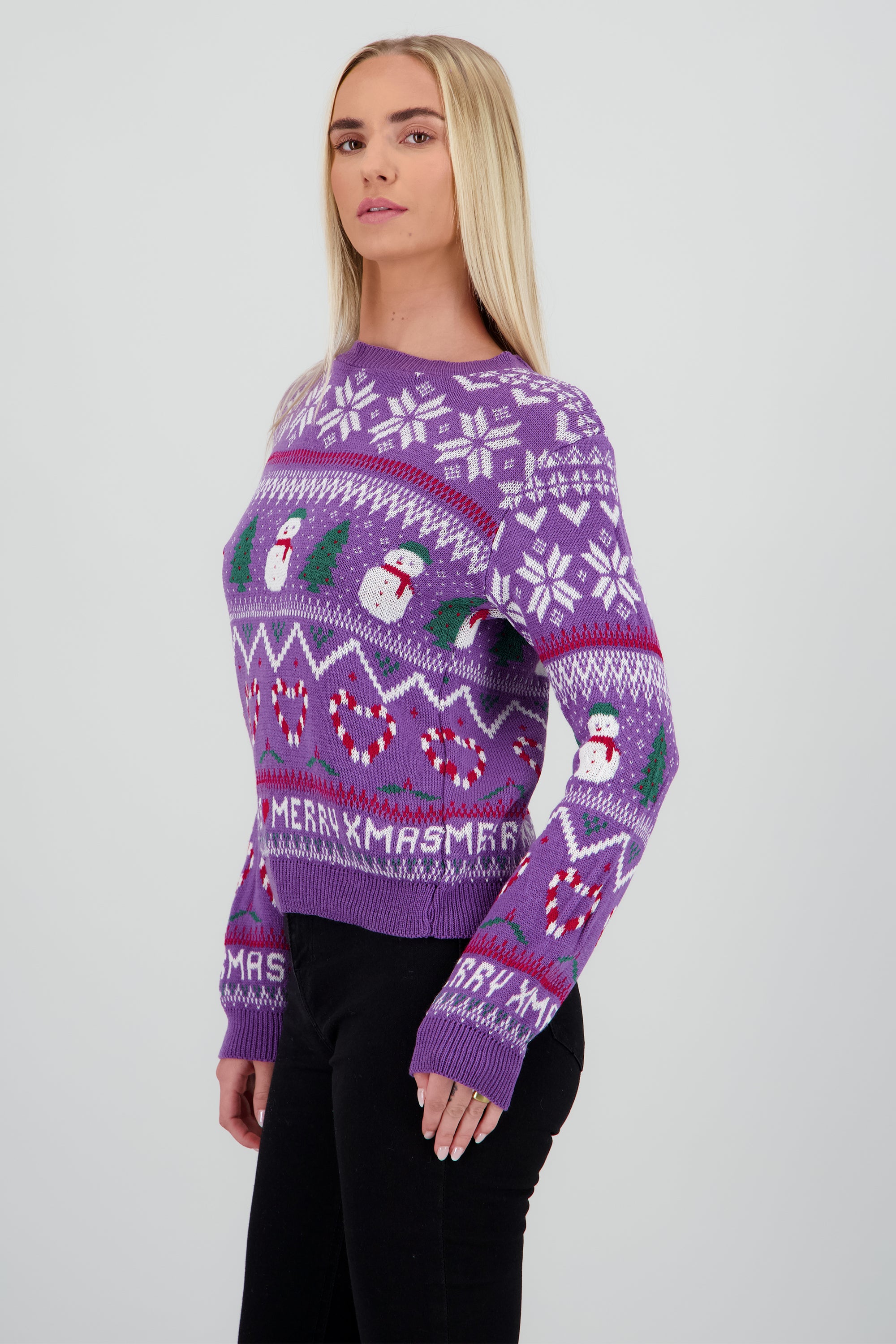 Suéter tejido muñeco nieve LAVANDA