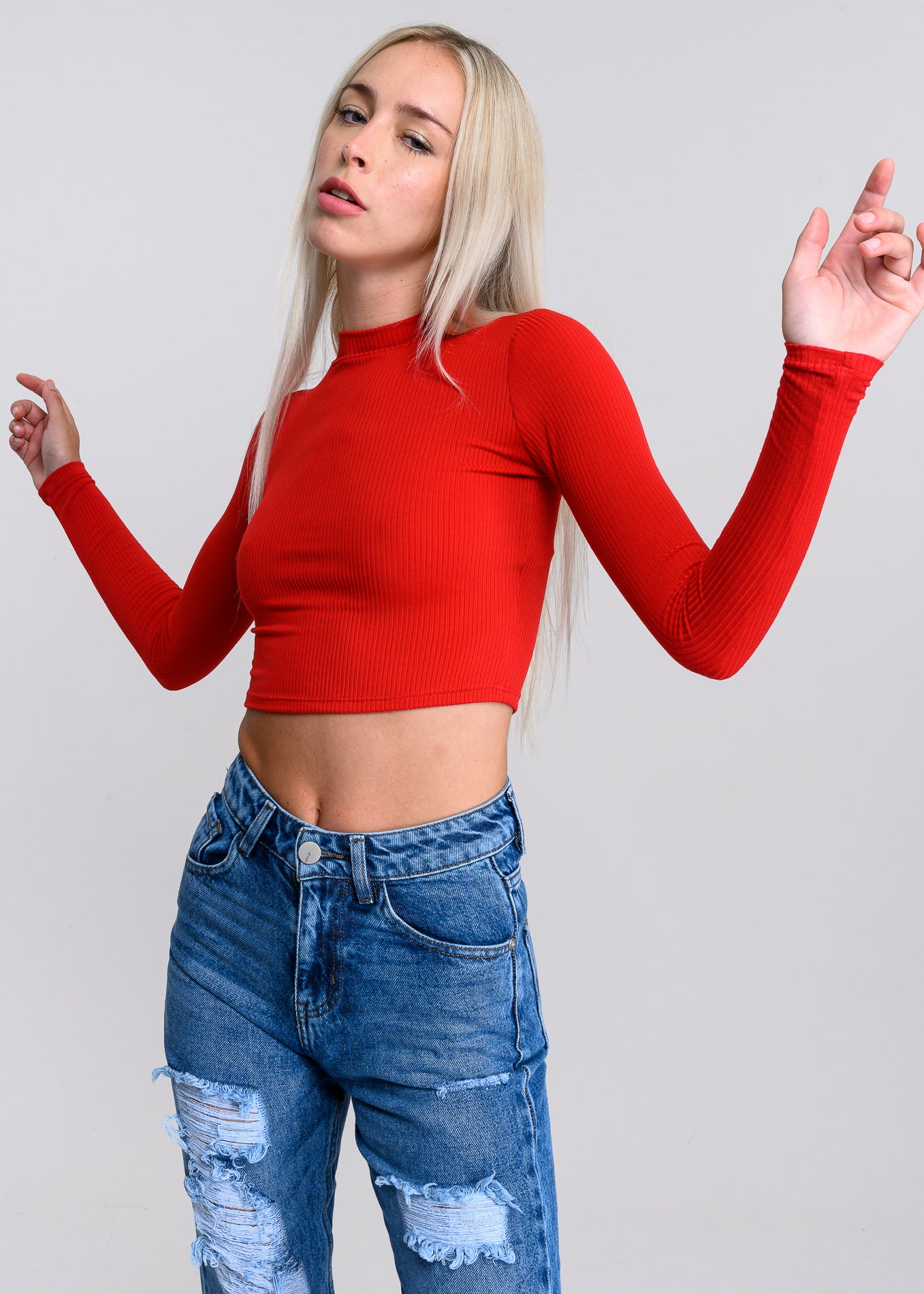 Top Acanalado Manga Larga ROJO