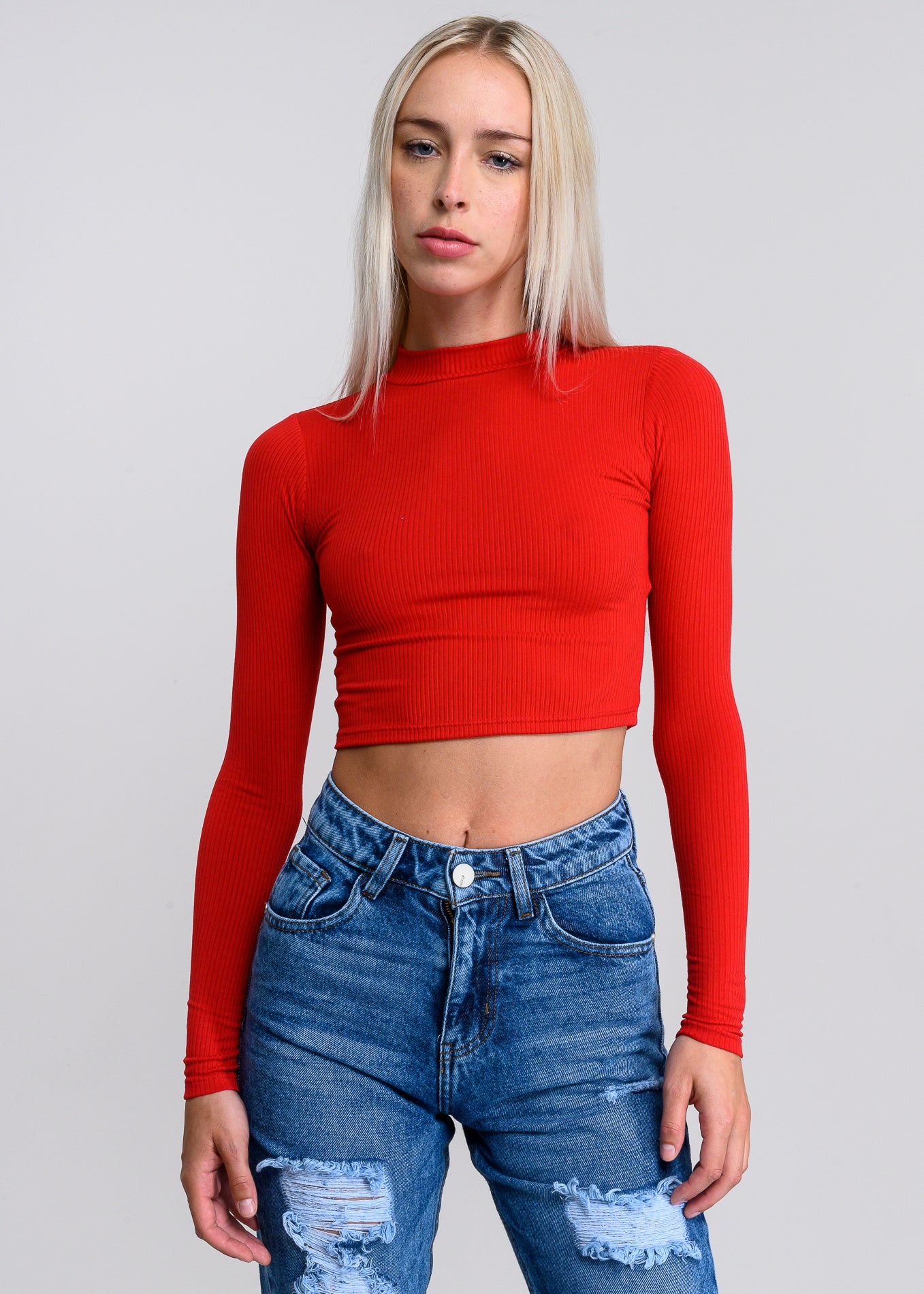 Top Acanalado Manga Larga ROJO