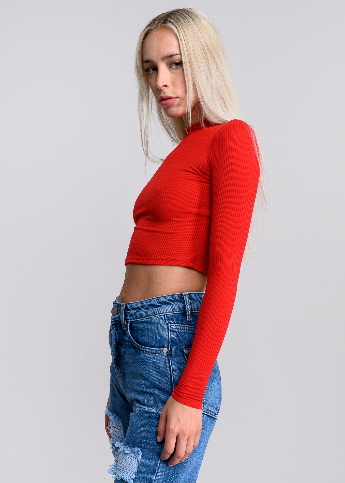 Top Acanalado Manga Larga ROJO