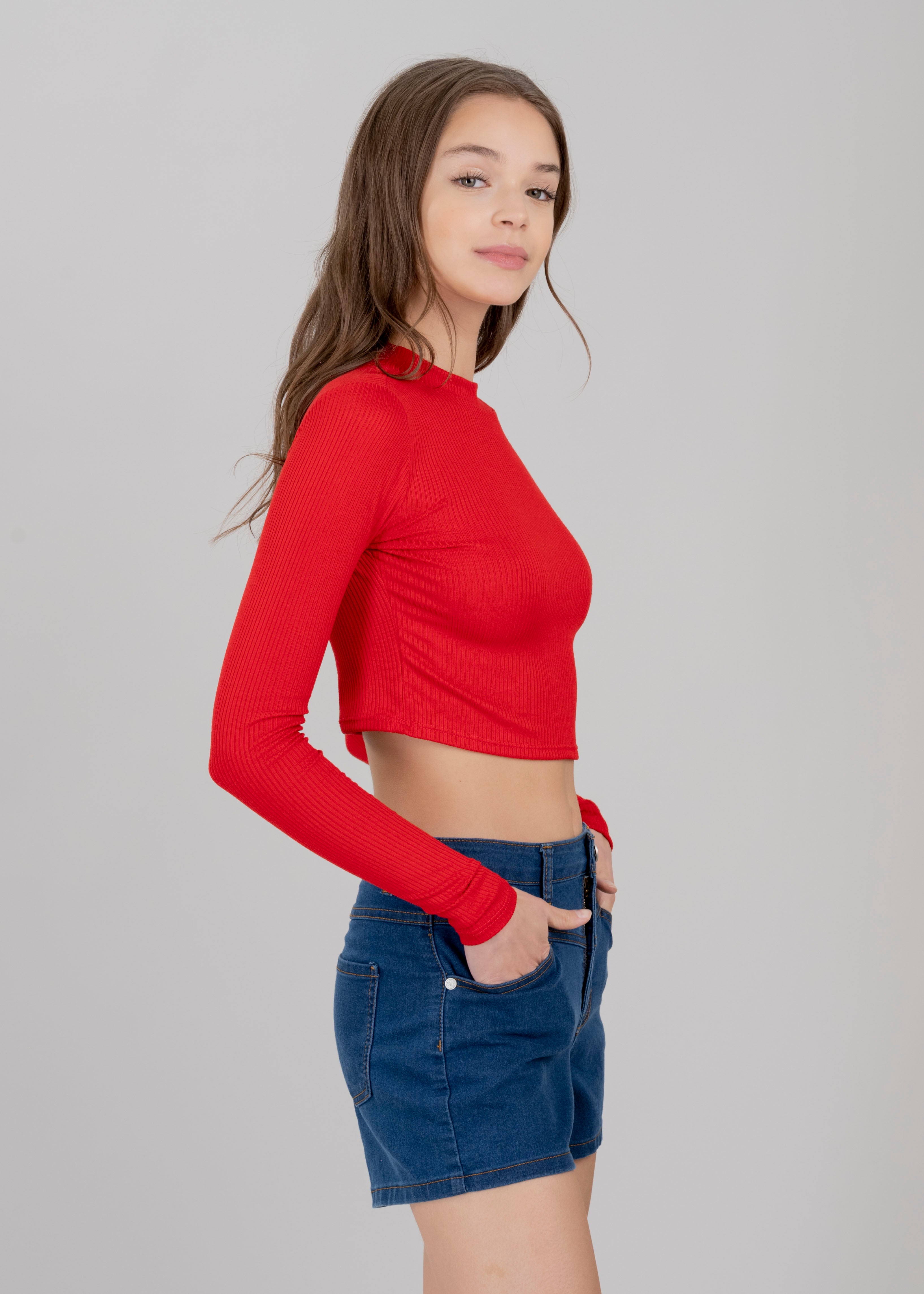 Top Acanalado Manga Larga ROJO QUEMADO