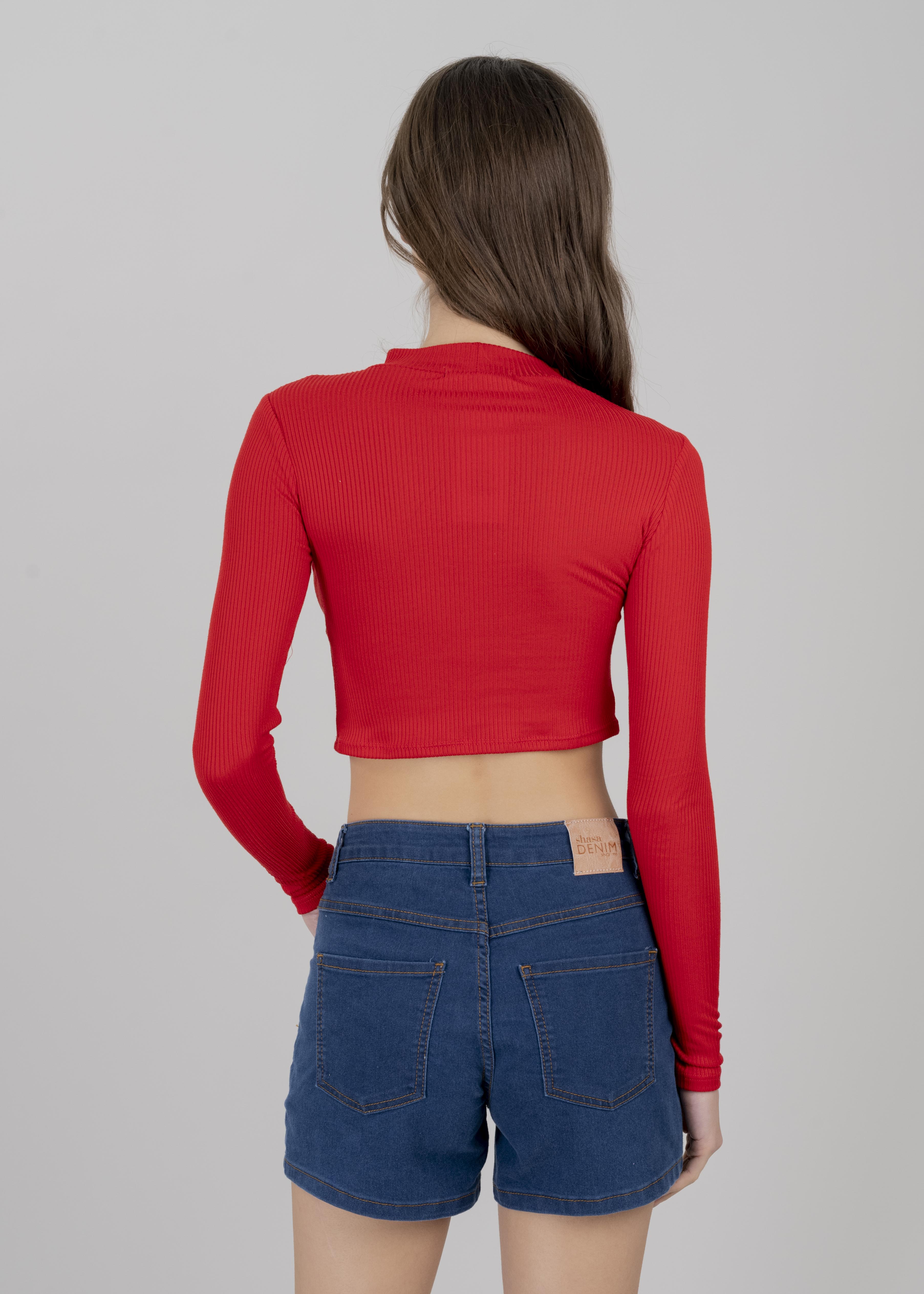 Top Acanalado Manga Larga ROJO QUEMADO