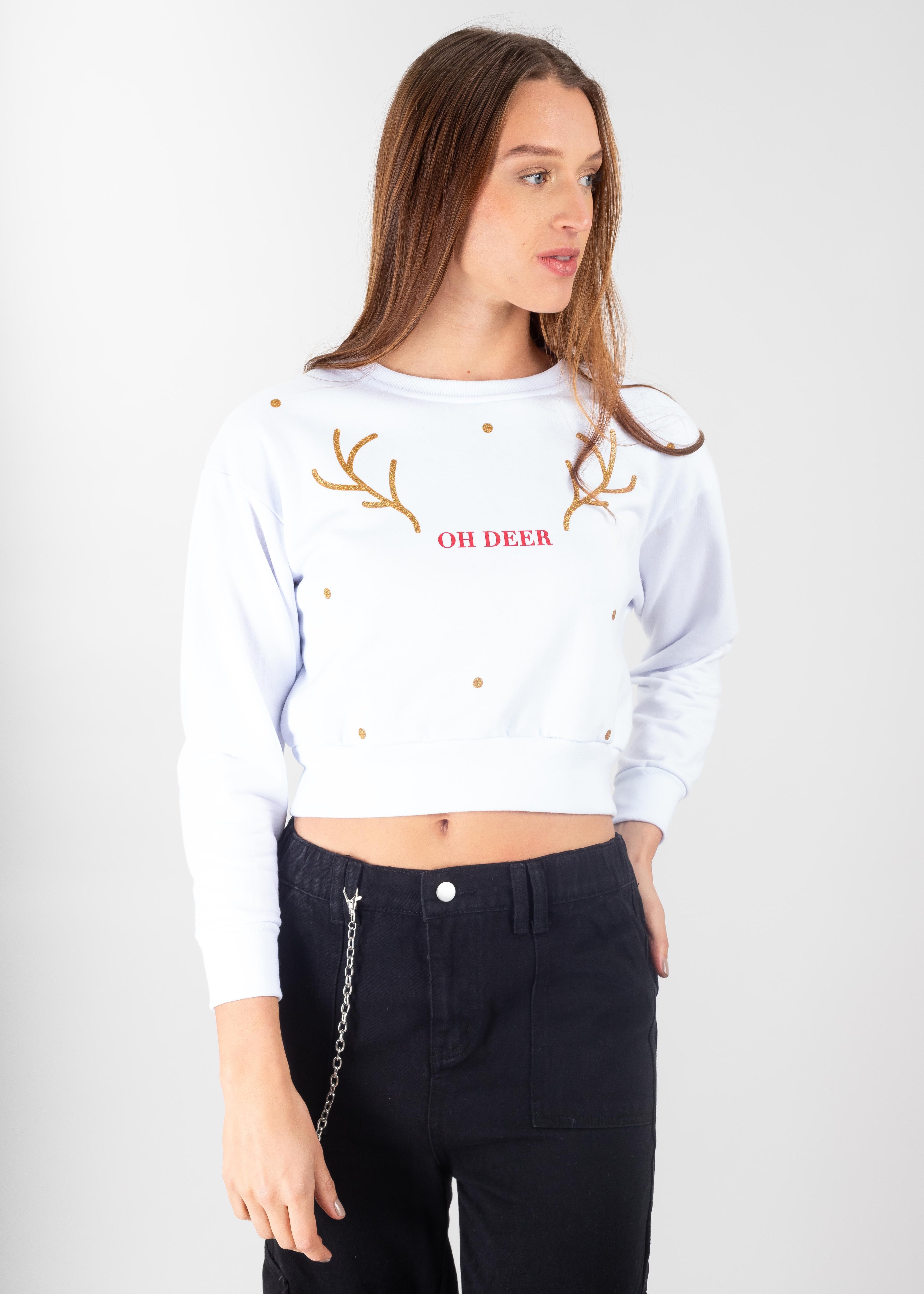Hoodie navideña cuernos reno BLANCO COMBO