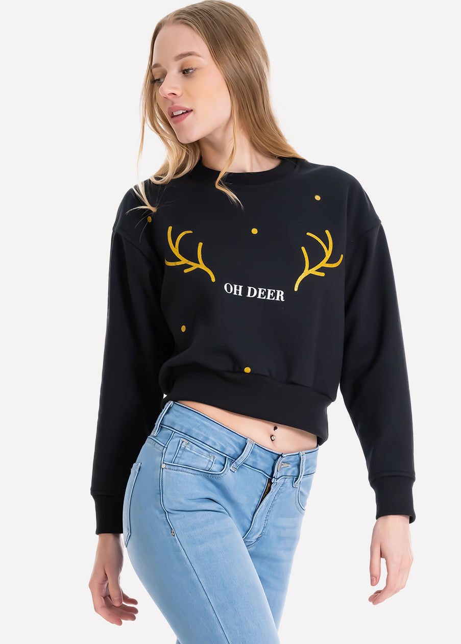 Hoodie navideña cuernos reno NEGRO COMBO