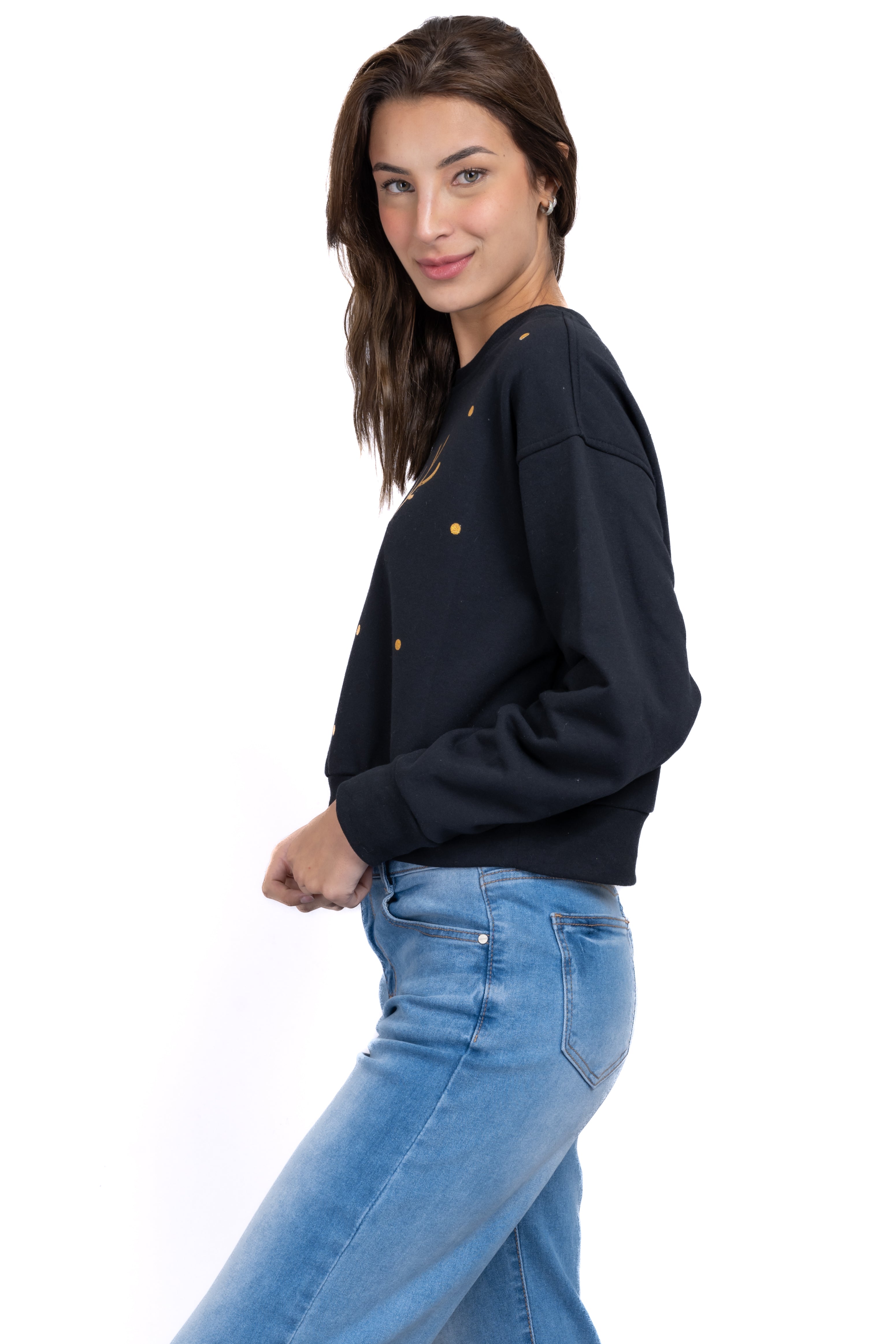 Hoodie navideña cuernos reno NEGRO COMBO