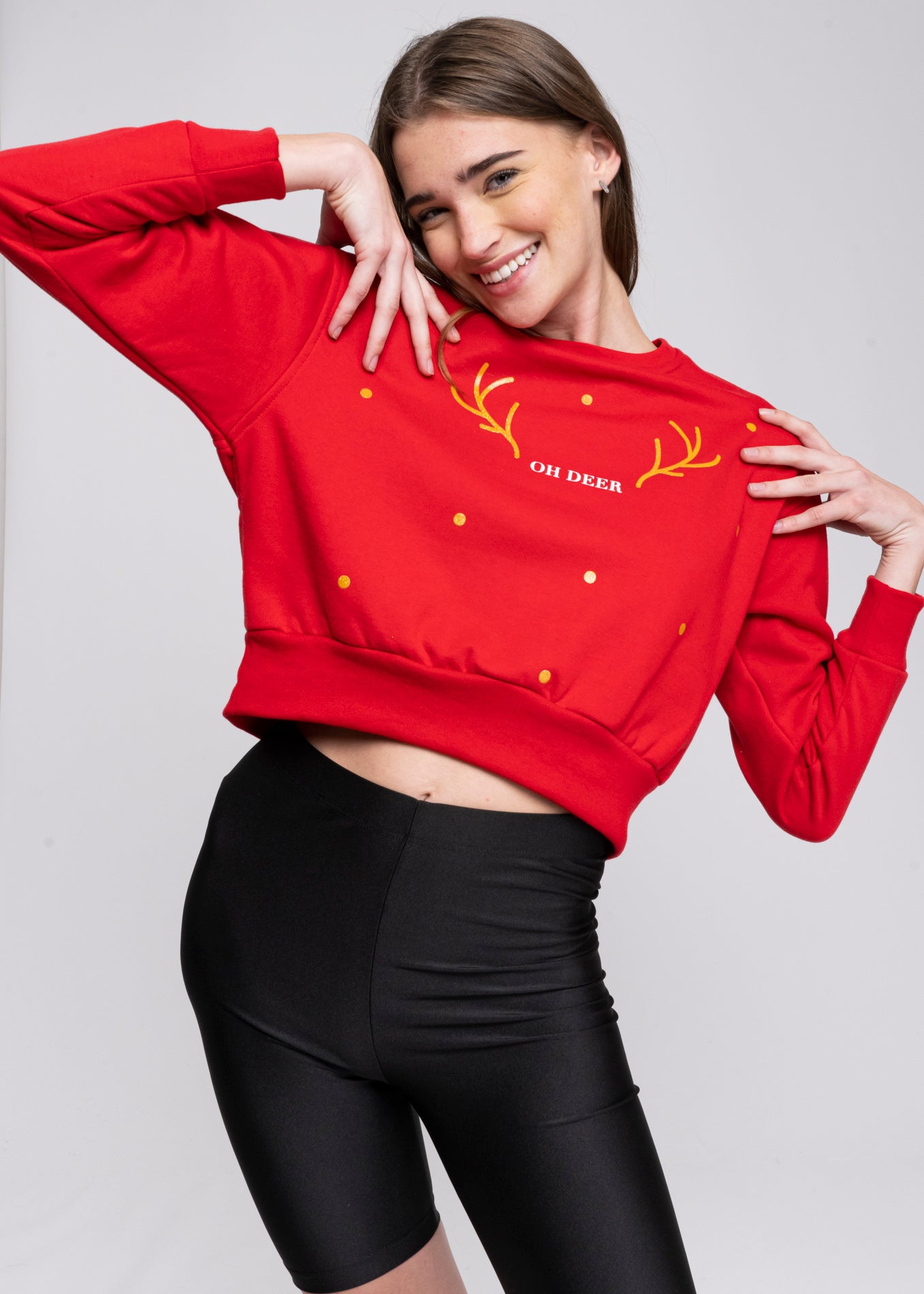 Hoodie navideña cuernos reno ROJO COMBO