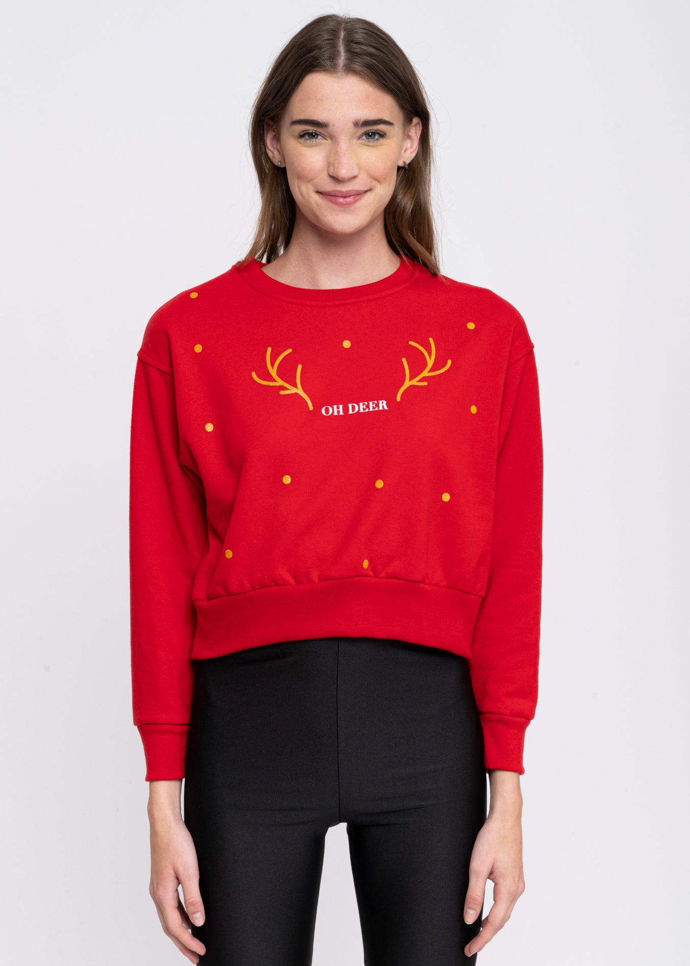 Hoodie navideña cuernos reno ROJO COMBO