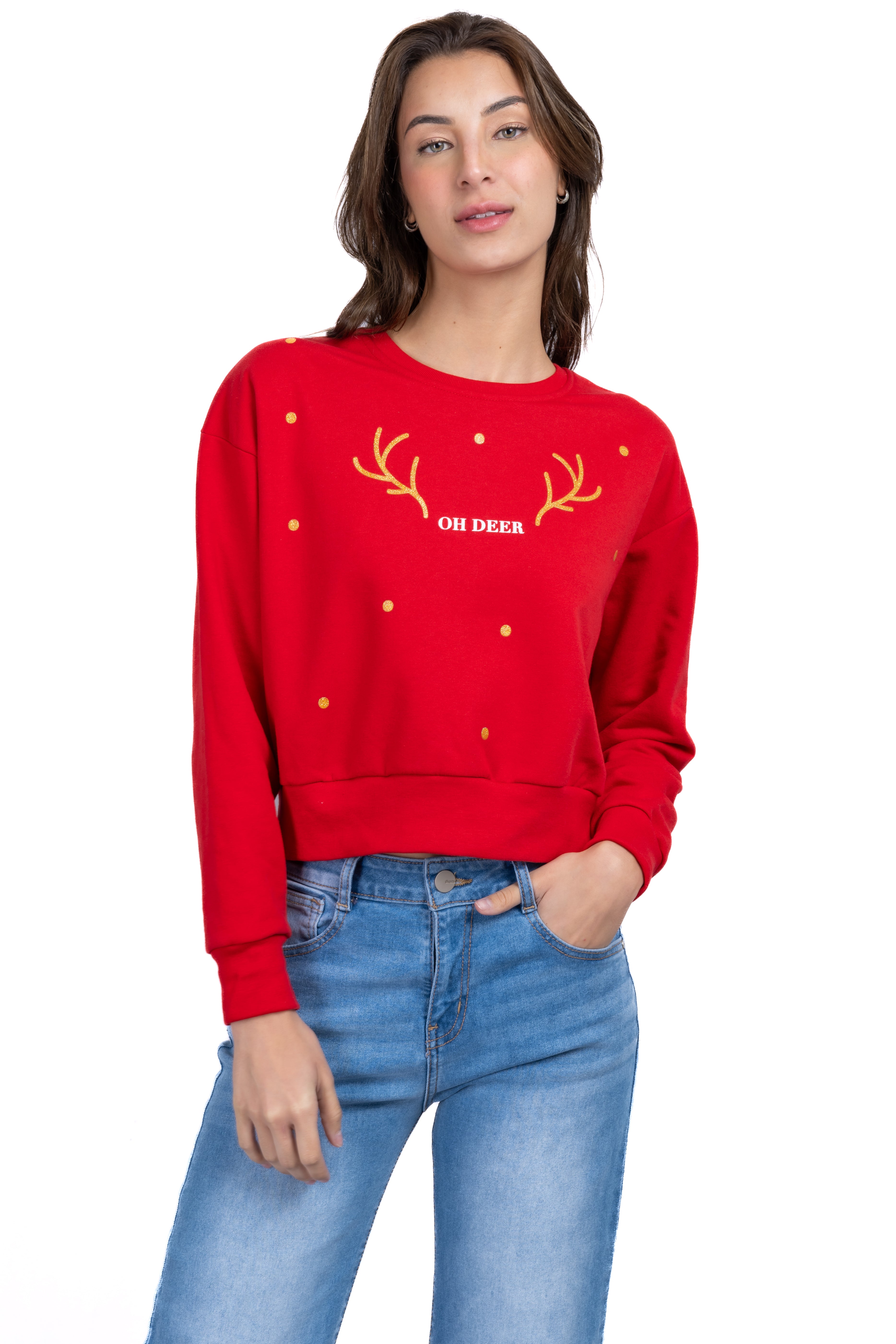 Hoodie navideña cuernos reno ROJO COMBO