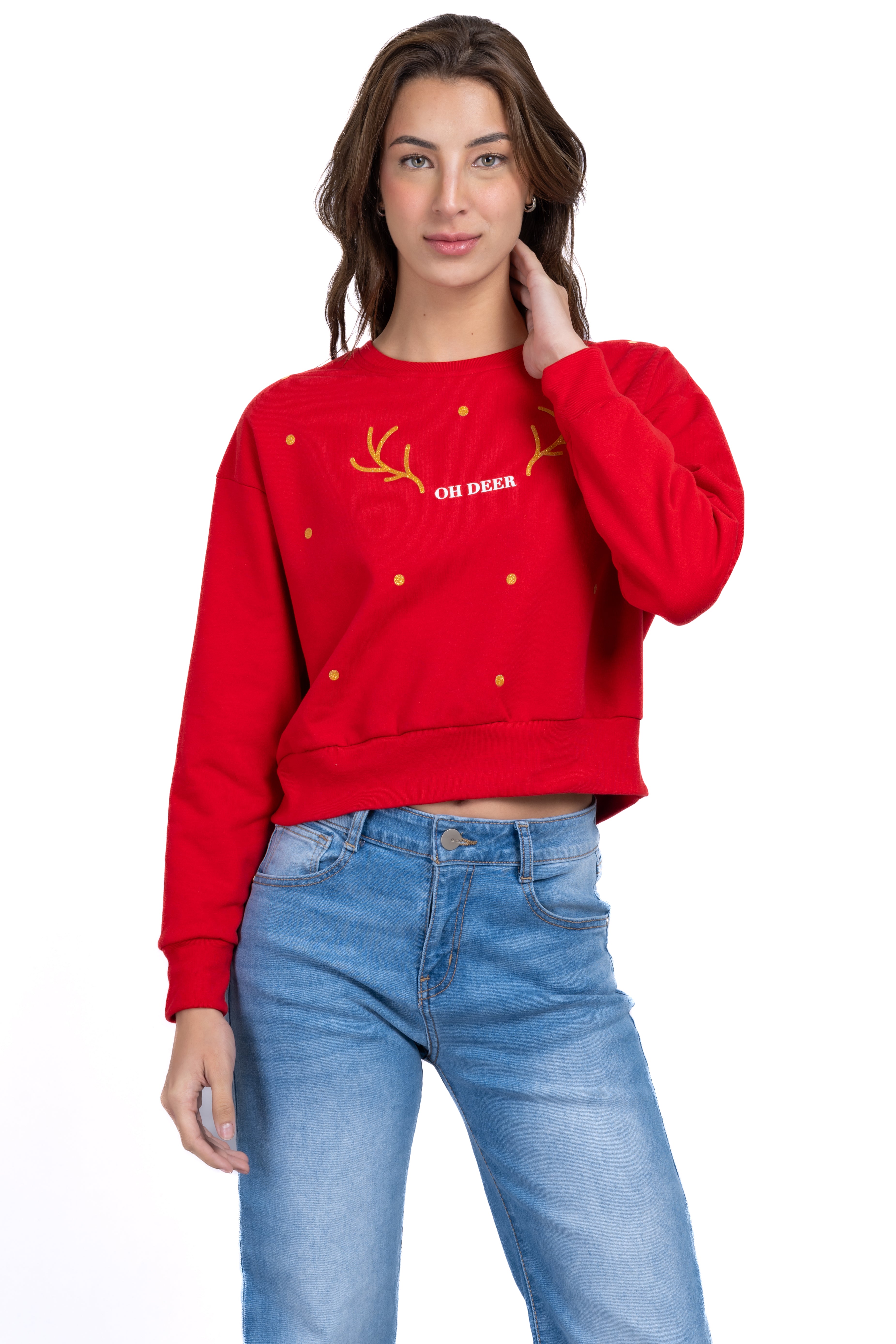 Hoodie navideña cuernos reno ROJO COMBO