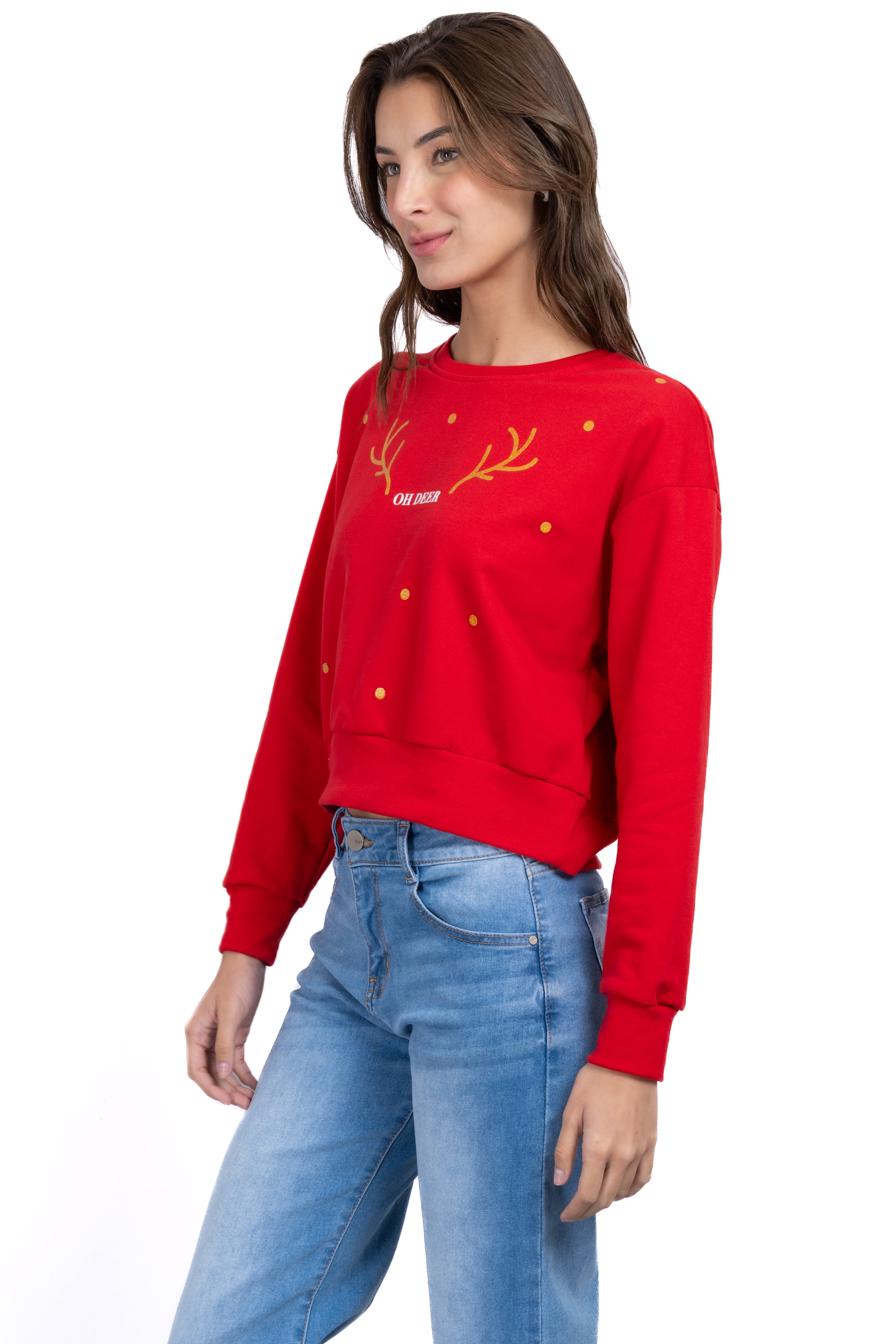 Hoodie navideña cuernos reno ROJO COMBO