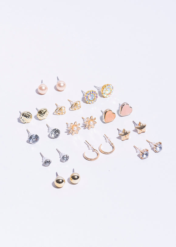 Set 12 Piezas Aretes Concha Mix