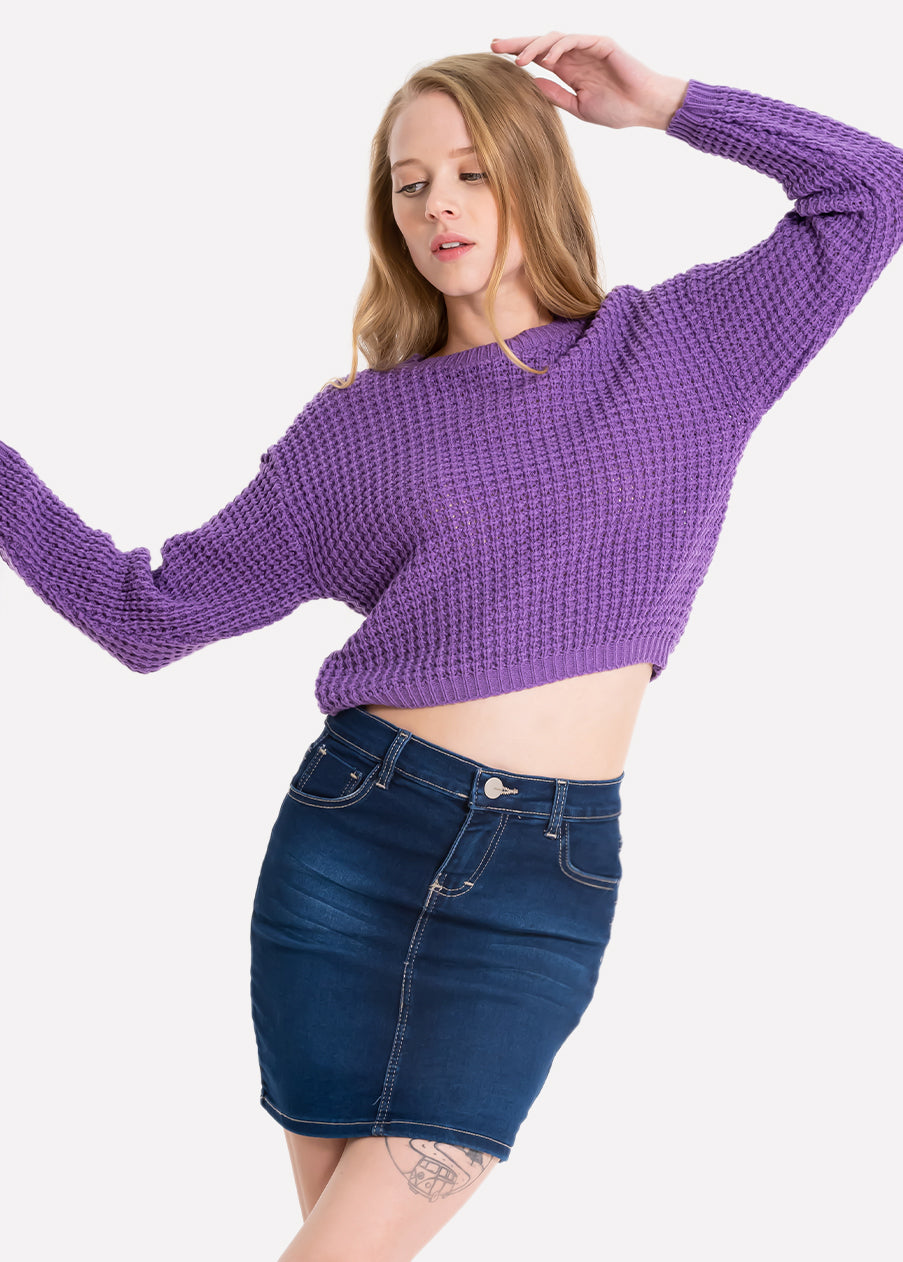 Suéter crop liso punto MORADO