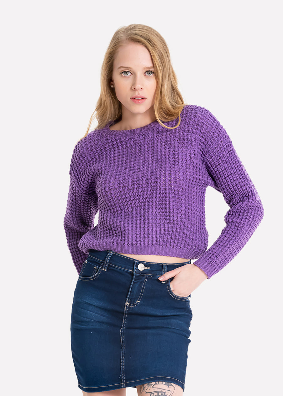Suéter crop liso punto MORADO