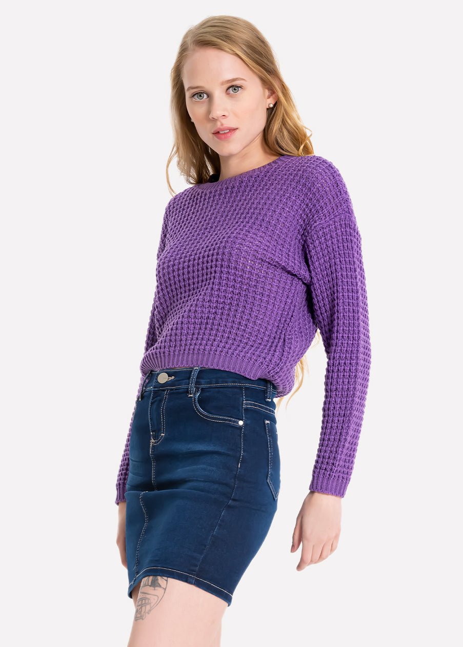 Suéter crop liso punto MORADO