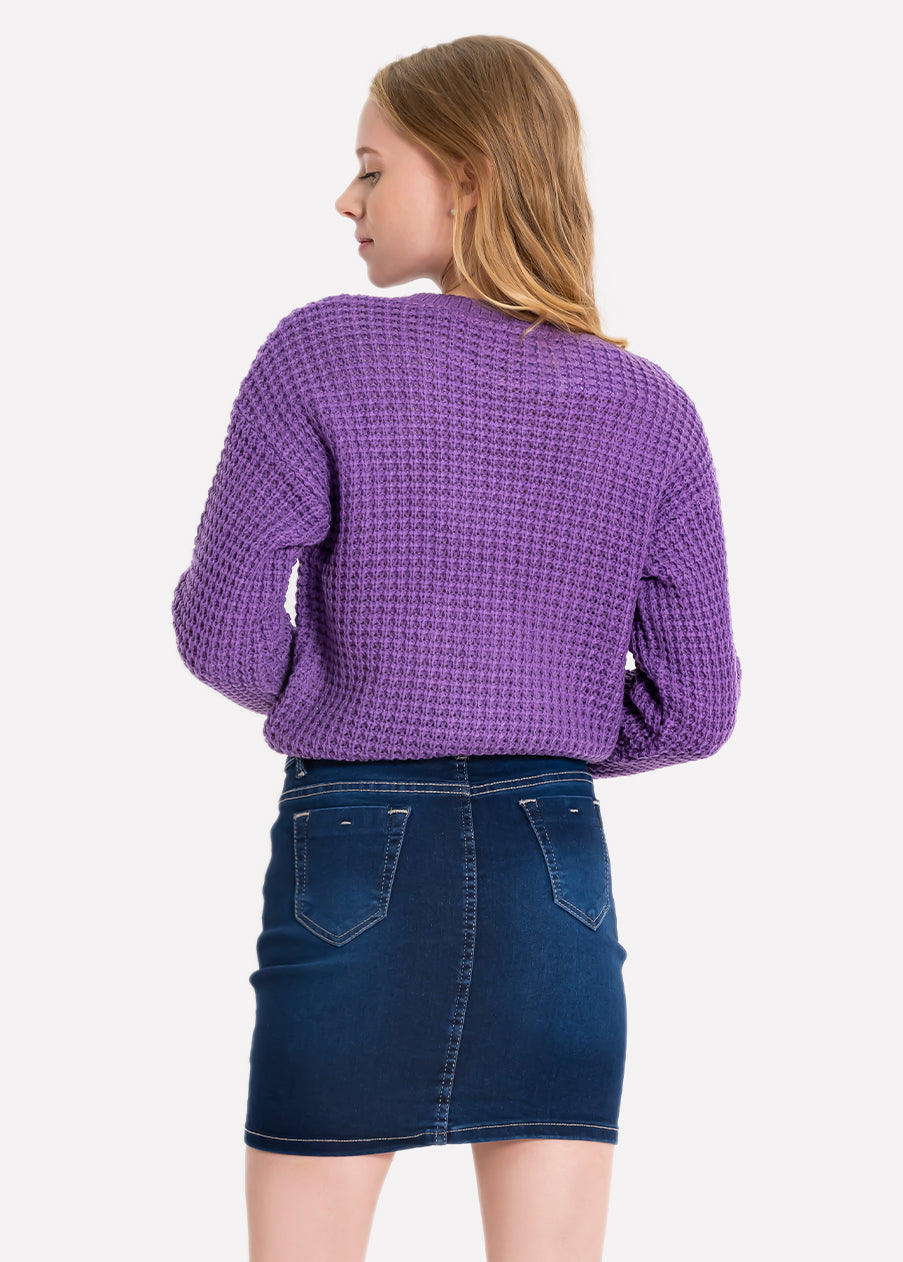 Suéter crop liso punto MORADO