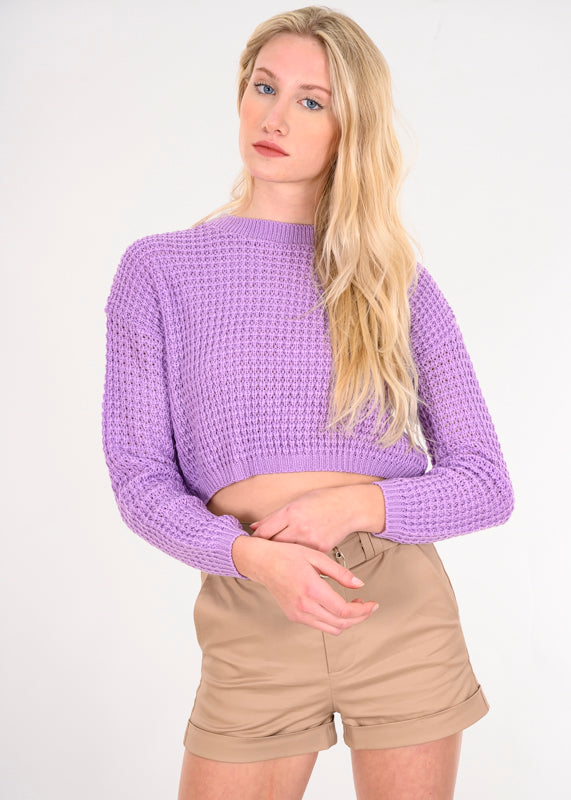 Suéter crop liso punto LILA