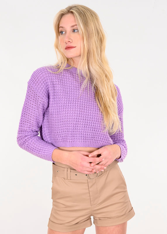Suéter crop liso punto LILA