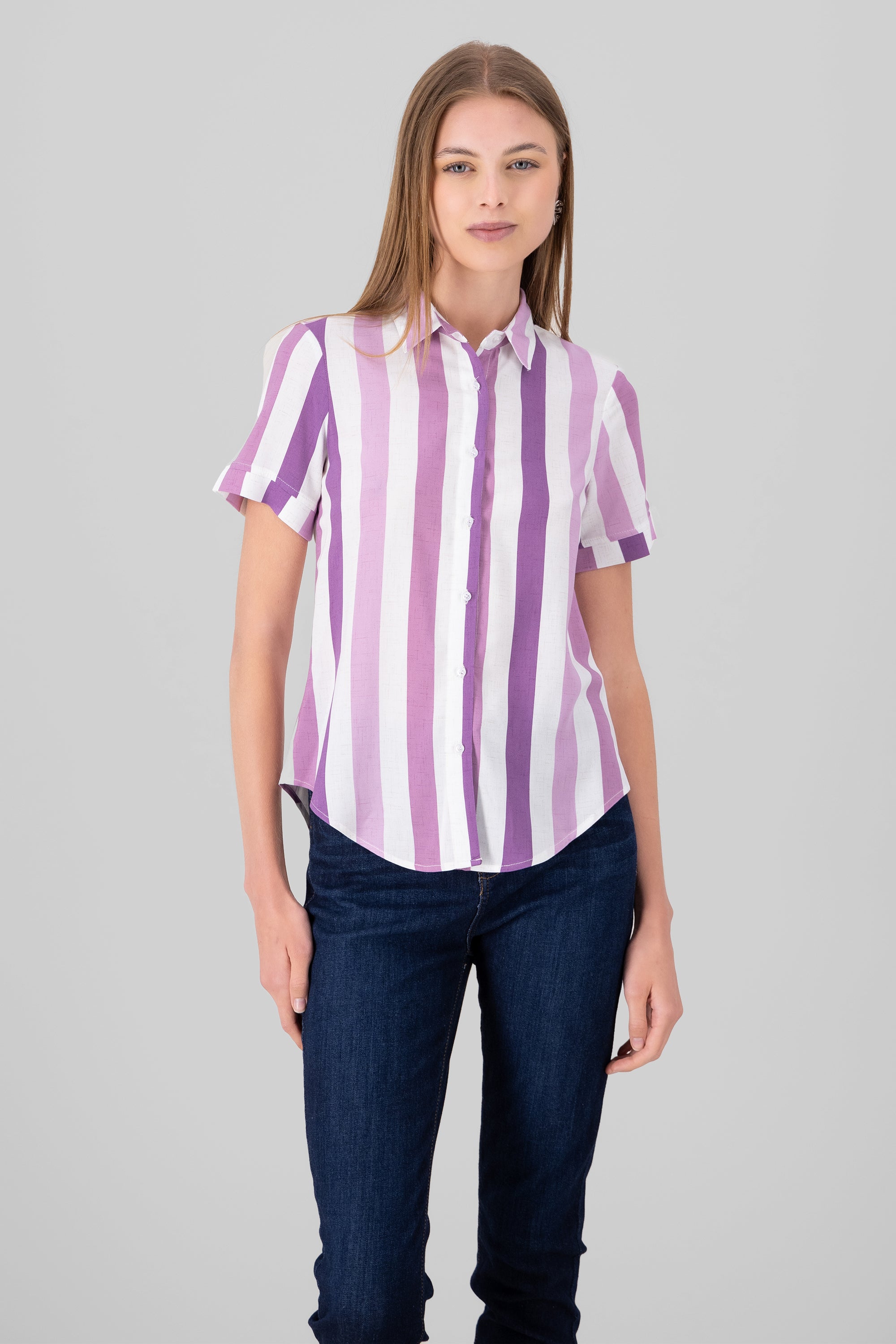 Camisa Manga Corta Rayada MORADO COMBO