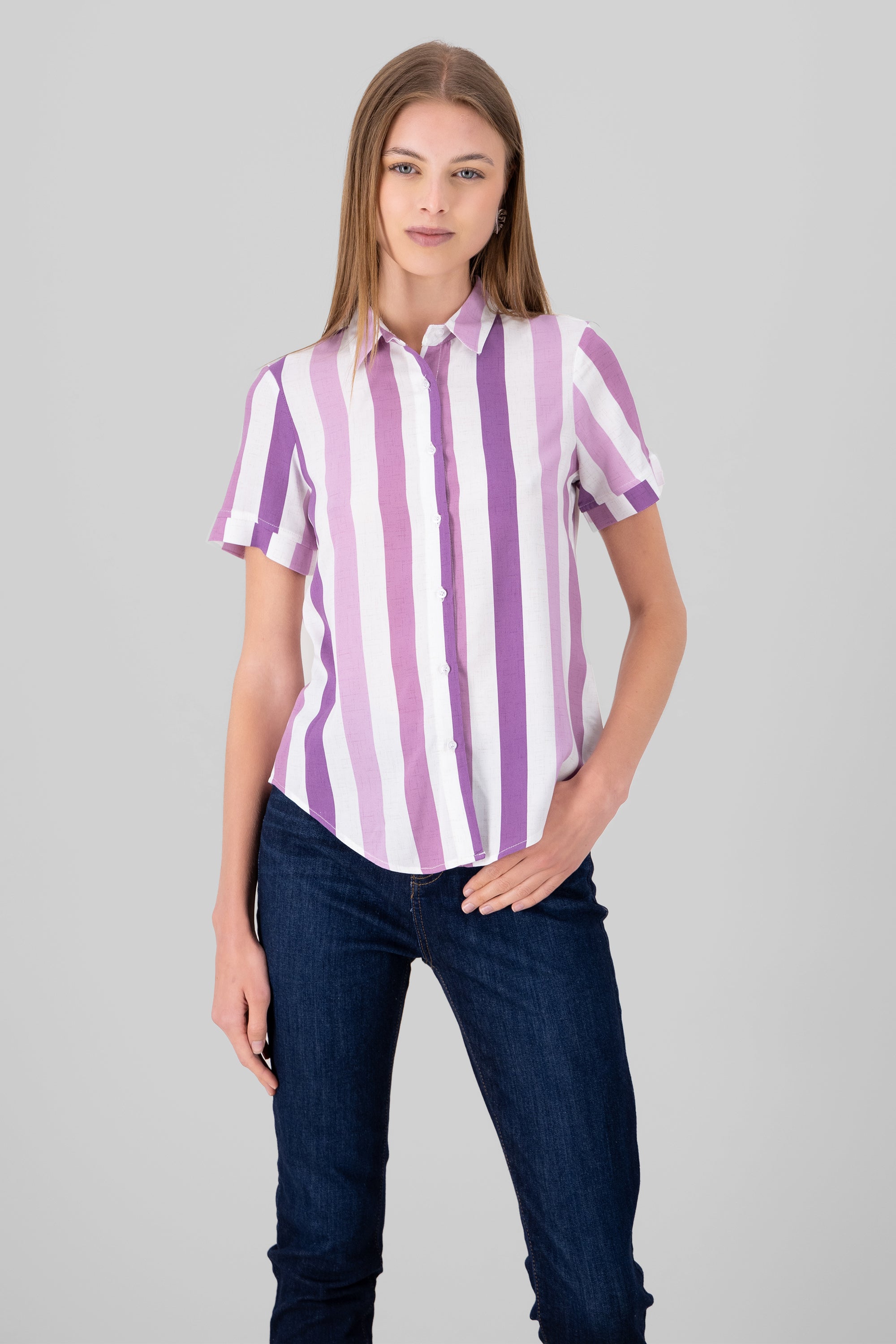 Camisa Manga Corta Rayada MORADO COMBO